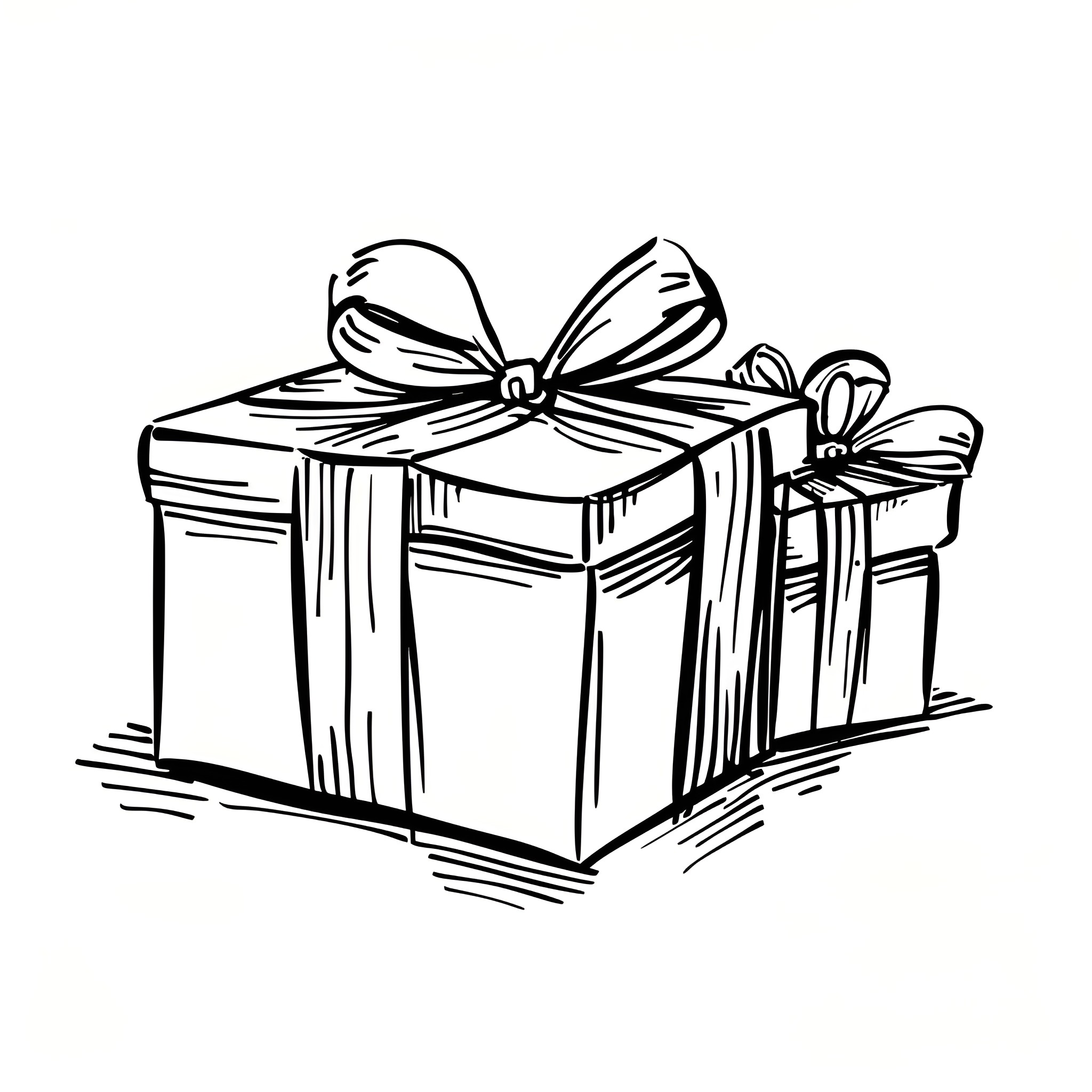 New Year's Gifts and Presents Drawing Idea (free black-and-white line drawing printable PDF for all, from beginners to advanced learners, including children, teens, adults, and seniors)