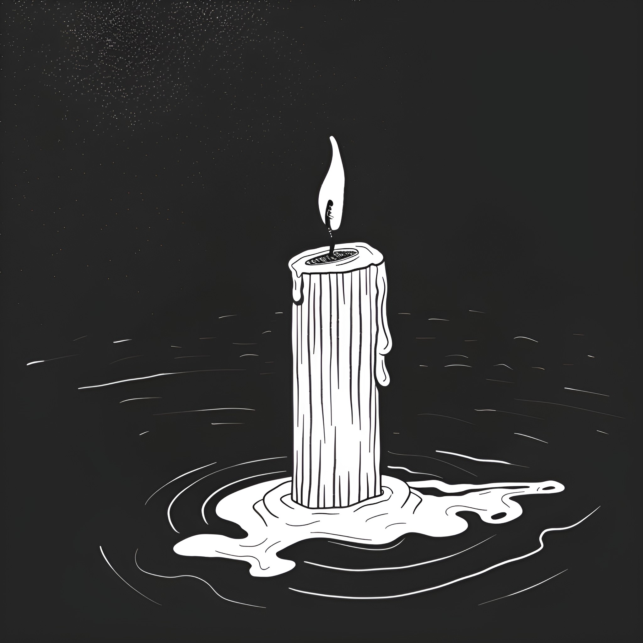 Depression: A Solitary Candle's Flickering Flame Drawing Idea (free black-and-white line drawing printable PDF for all, from beginners to advanced learners, including children, teens, adults, and seniors)
