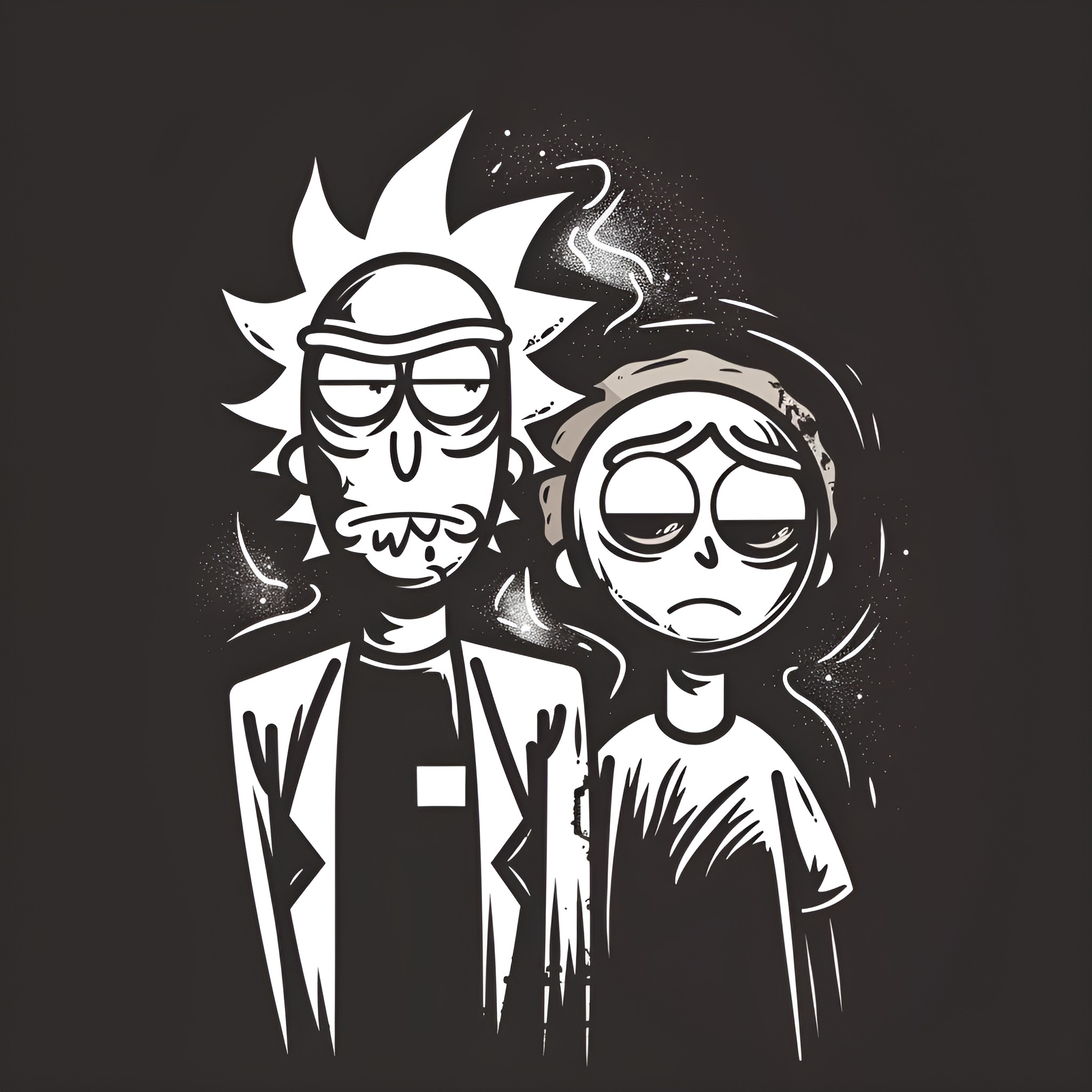 Rick And Morty in disastrous situation Drawing Idea (free black-and-white line drawing printable PDF for all, from beginners to advanced learners, including children, teens, adults, and seniors)