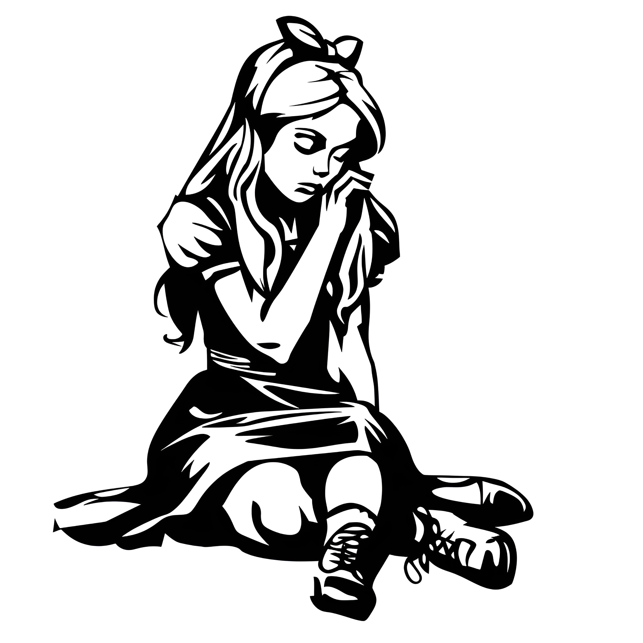 Alice In Wonderland pensive and contemplative Drawing Idea (free black-and-white line drawing printable PDF for all, from beginners to advanced learners, including children, teens, adults, and seniors)