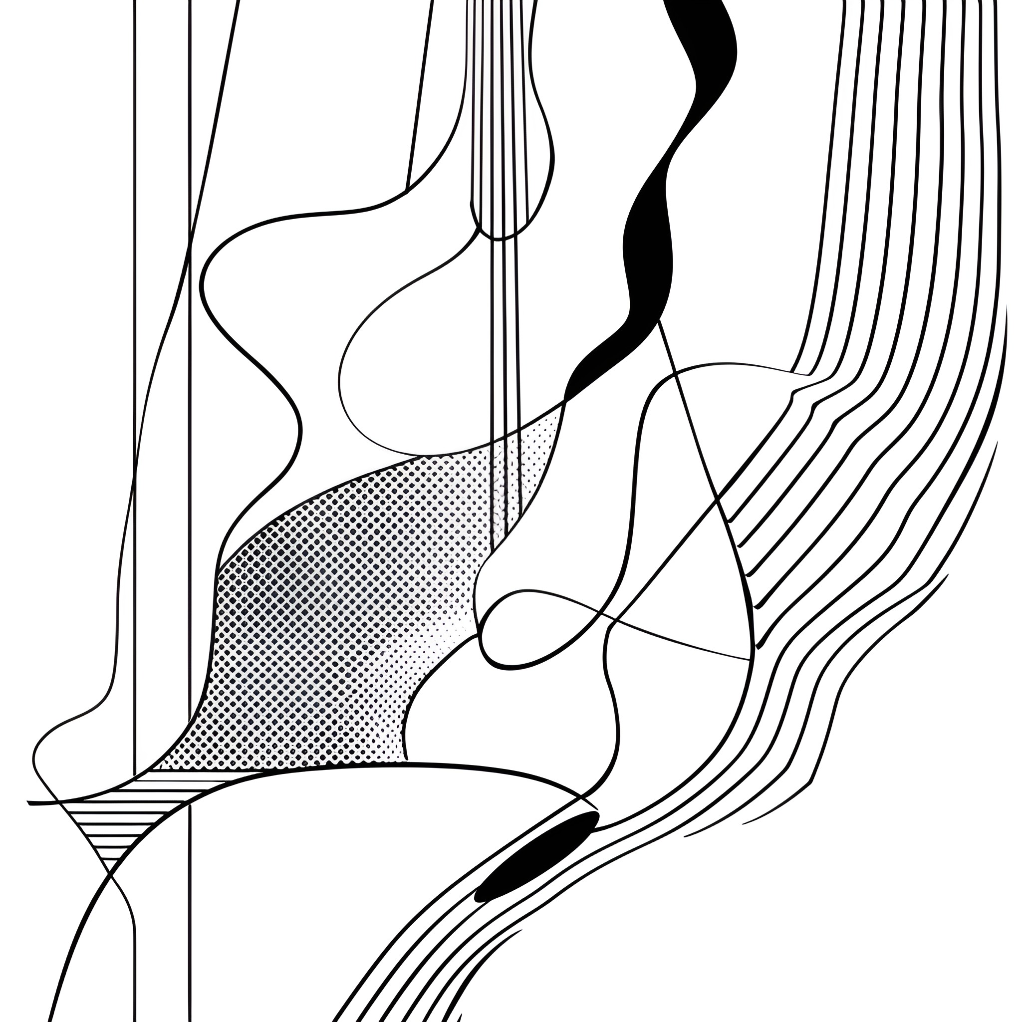 Music of abstract shapes and lines Drawing Idea (free black-and-white line drawing printable PDF for all, from beginners to advanced learners, including children, teens, adults, and seniors)