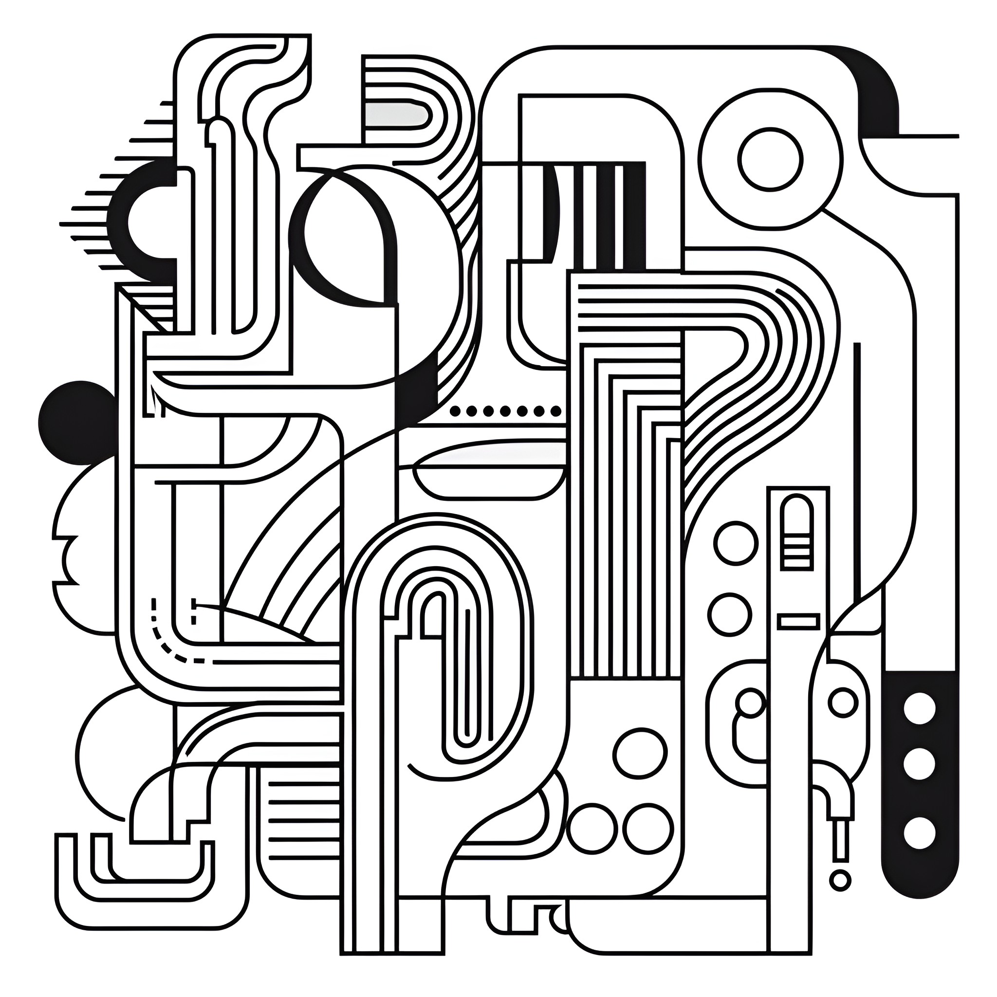 Music of Abstract Geometry Drawing Idea (free black-and-white line drawing printable PDF for all, from beginners to advanced learners, including children, teens, adults, and seniors)