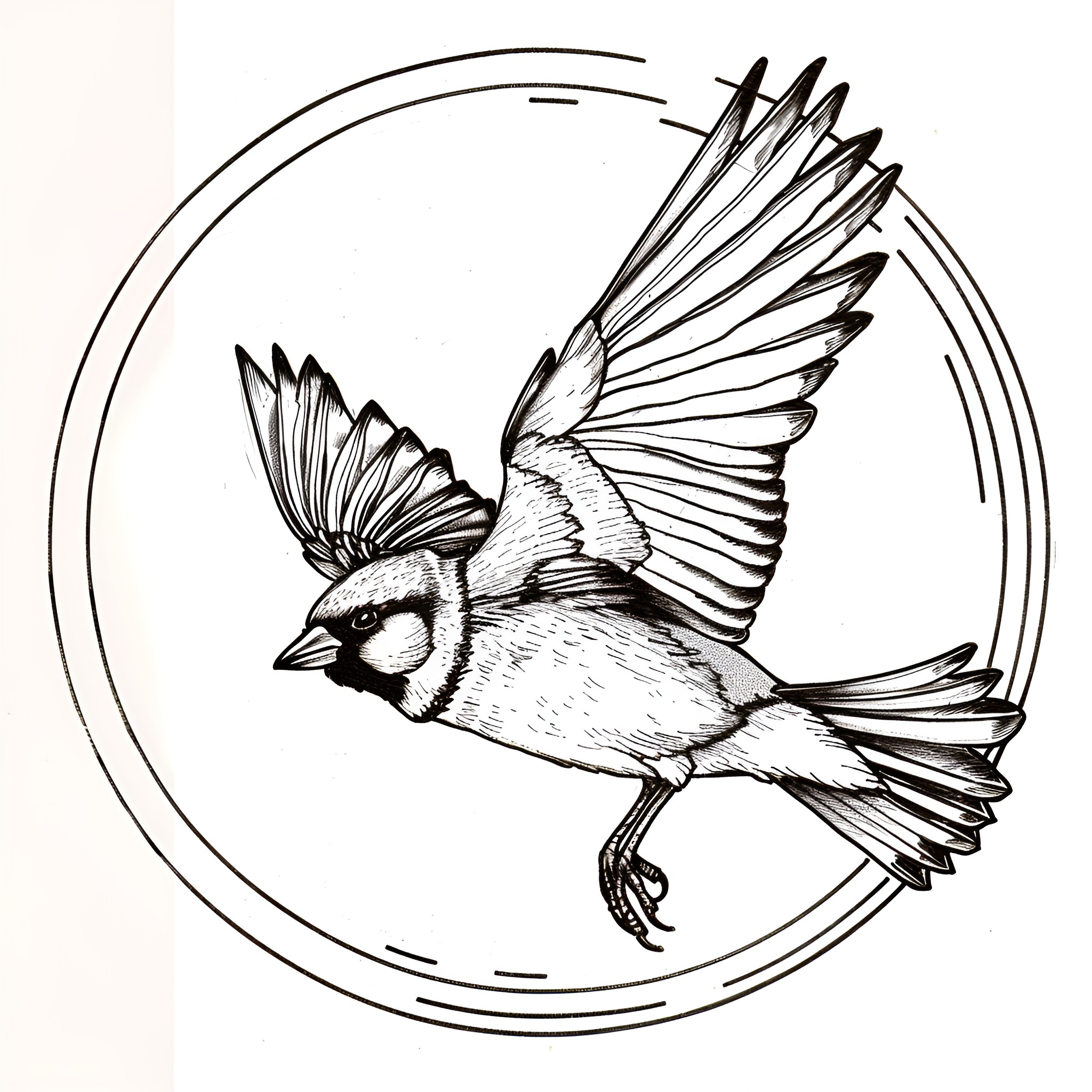 Circle of a soaring bird in flight Drawing Idea (free black-and-white line drawing printable PDF for all, from beginners to advanced learners, including children, teens, adults, and seniors)