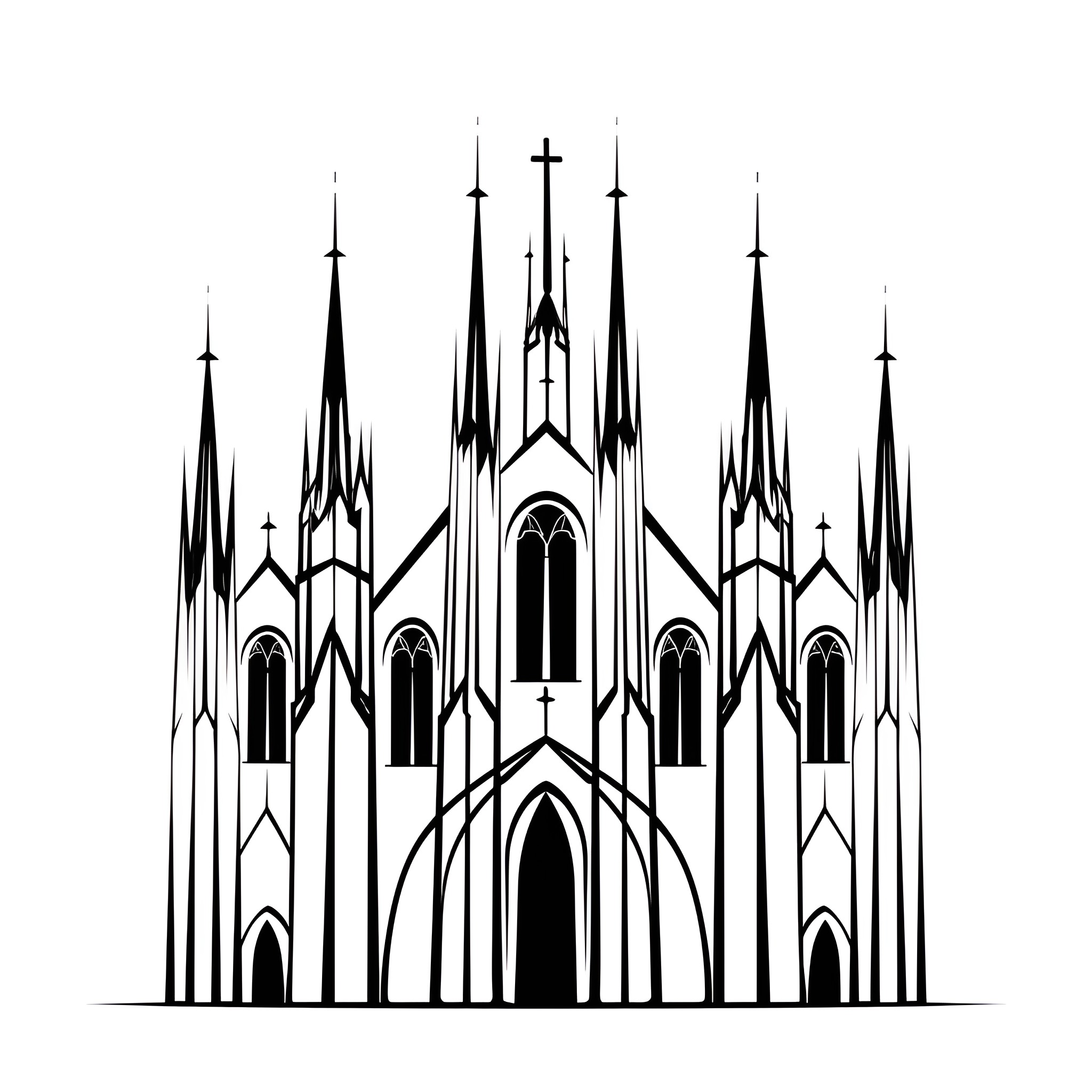 Gothic Cathedral Spires and Arches Drawing Idea (free black-and-white line drawing printable PDF for all, from beginners to advanced learners, including children, teens, adults, and seniors)