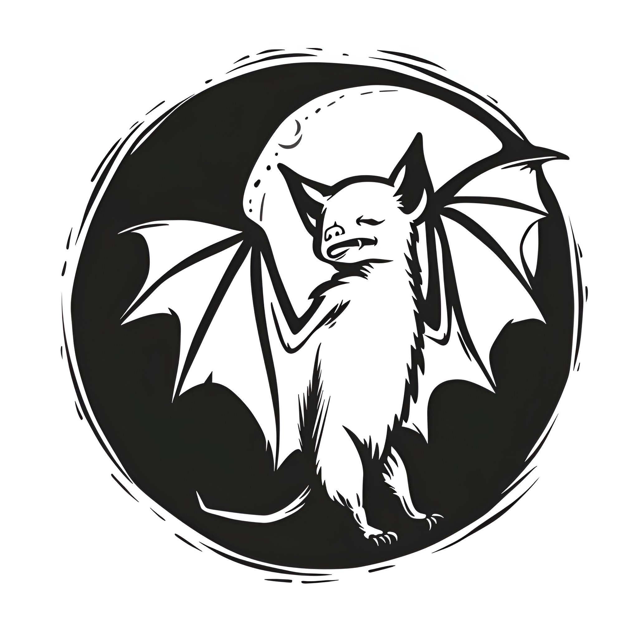 Gothic Bat-like Creature with Demonic Expression Drawing Idea (free black-and-white line drawing printable PDF for all, from beginners to advanced learners, including children, teens, adults, and seniors)