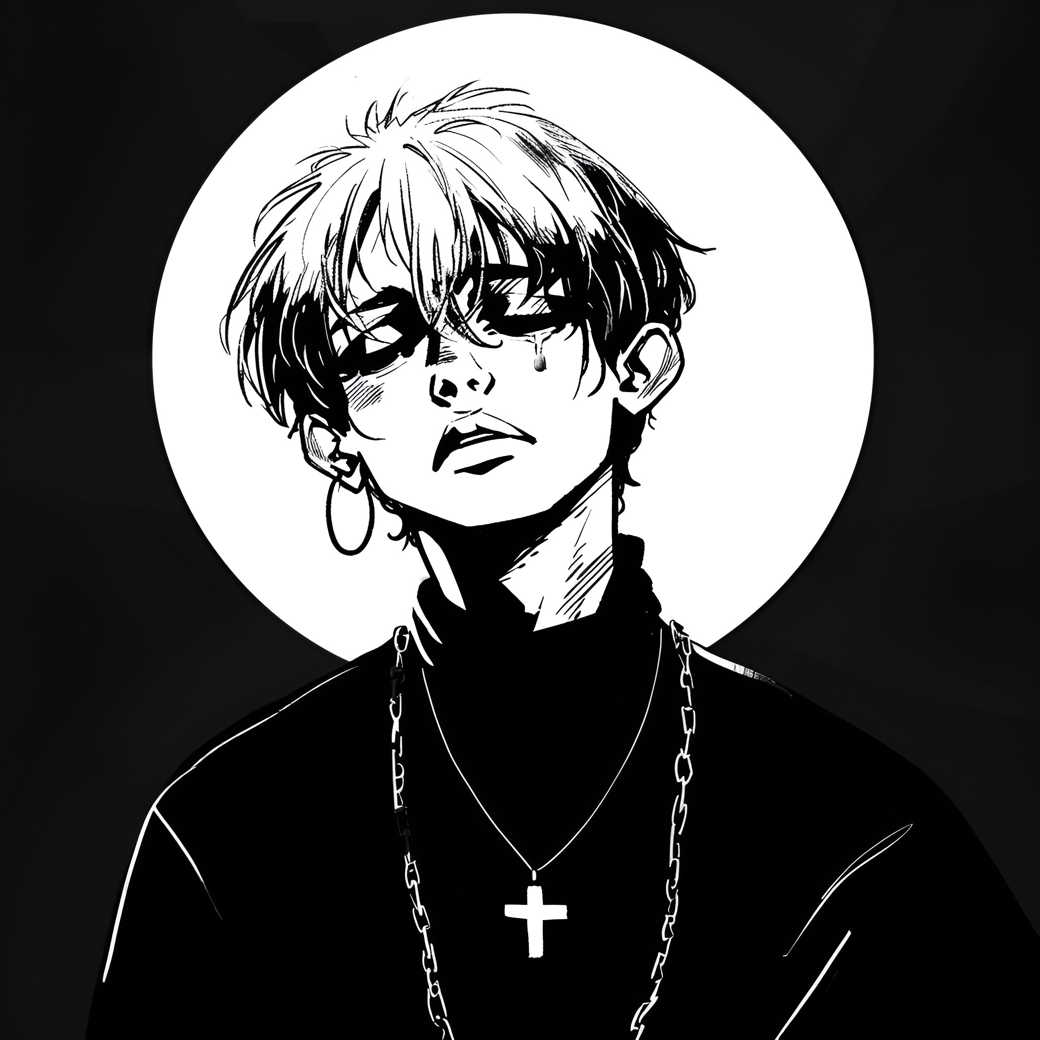 Gothic Anime-Style Portrayal Drawing Idea (free black-and-white line drawing printable PDF for all, from beginners to advanced learners, including children, teens, adults, and seniors)