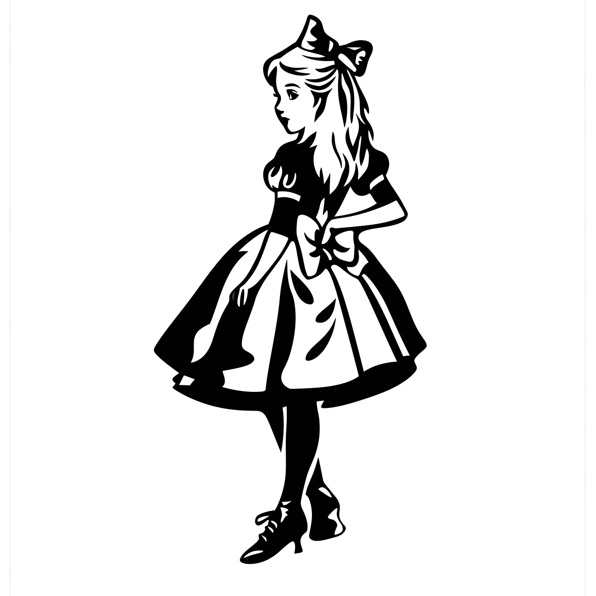 Alice In Wonderland's curious adventure Drawing Idea (free black-and-white line drawing printable PDF for all, from beginners to advanced learners, including children, teens, adults, and seniors)