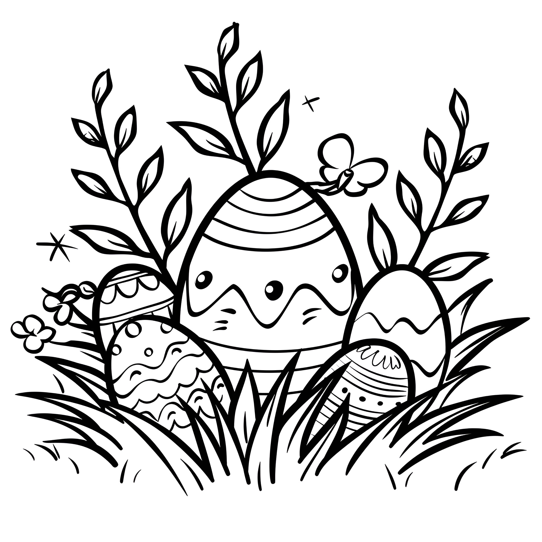 Easter eggs and floral arrangements Drawing Idea (free black-and-white line drawing printable PDF for all, from beginners to advanced learners, including children, teens, adults, and seniors)