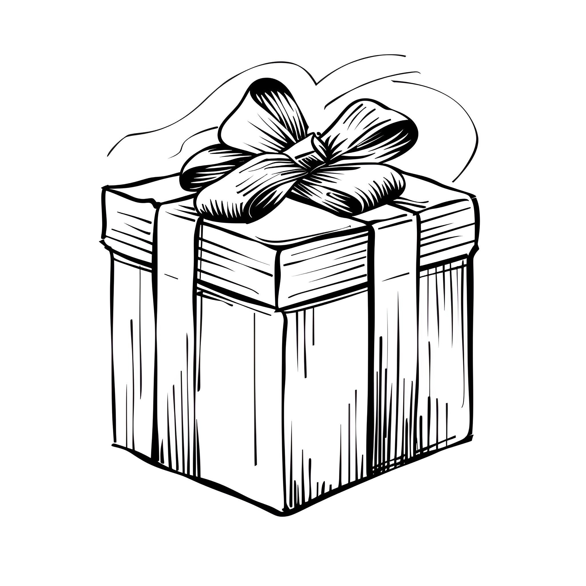 Birthday Card with Wrapped Present Drawing Idea (free black-and-white line drawing printable PDF for all, from beginners to advanced learners, including children, teens, adults, and seniors)