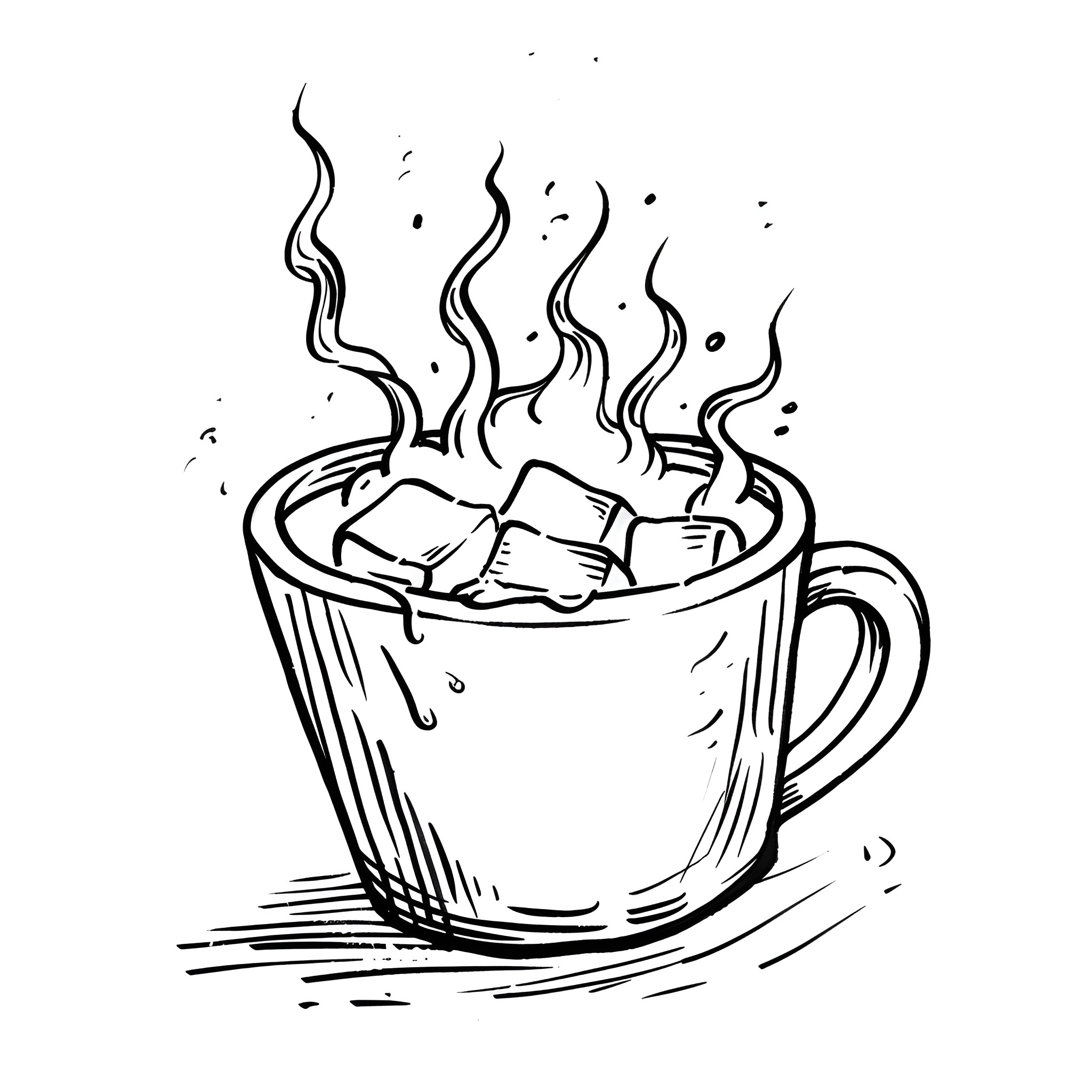 Winter Warmth in a Cozy Mug Drawing Idea (free black-and-white line drawing printable PDF for all, from beginners to advanced learners, including children, teens, adults, and seniors)