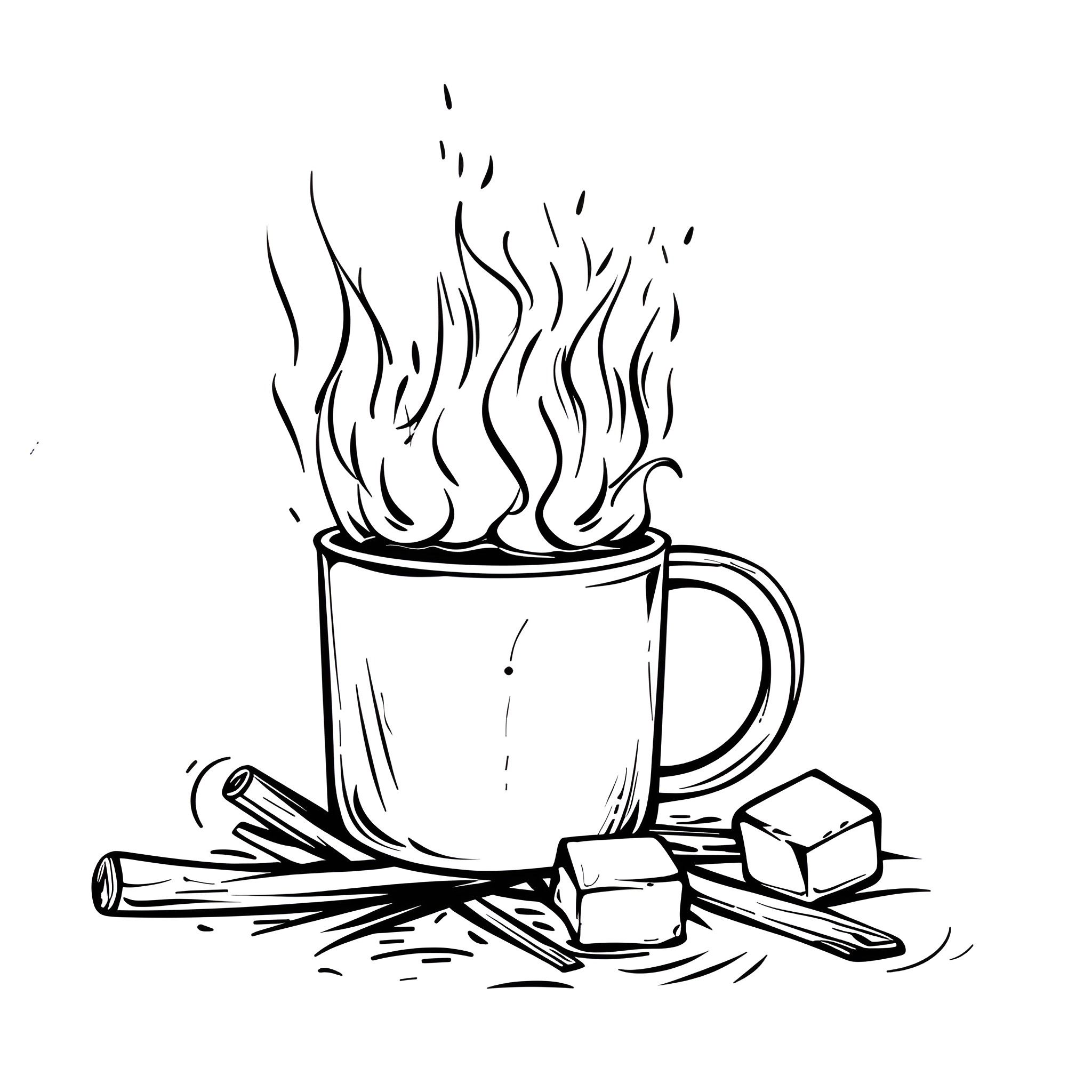 Winter warming beverages Drawing Idea (free black-and-white line drawing printable PDF for all, from beginners to advanced learners, including children, teens, adults, and seniors)