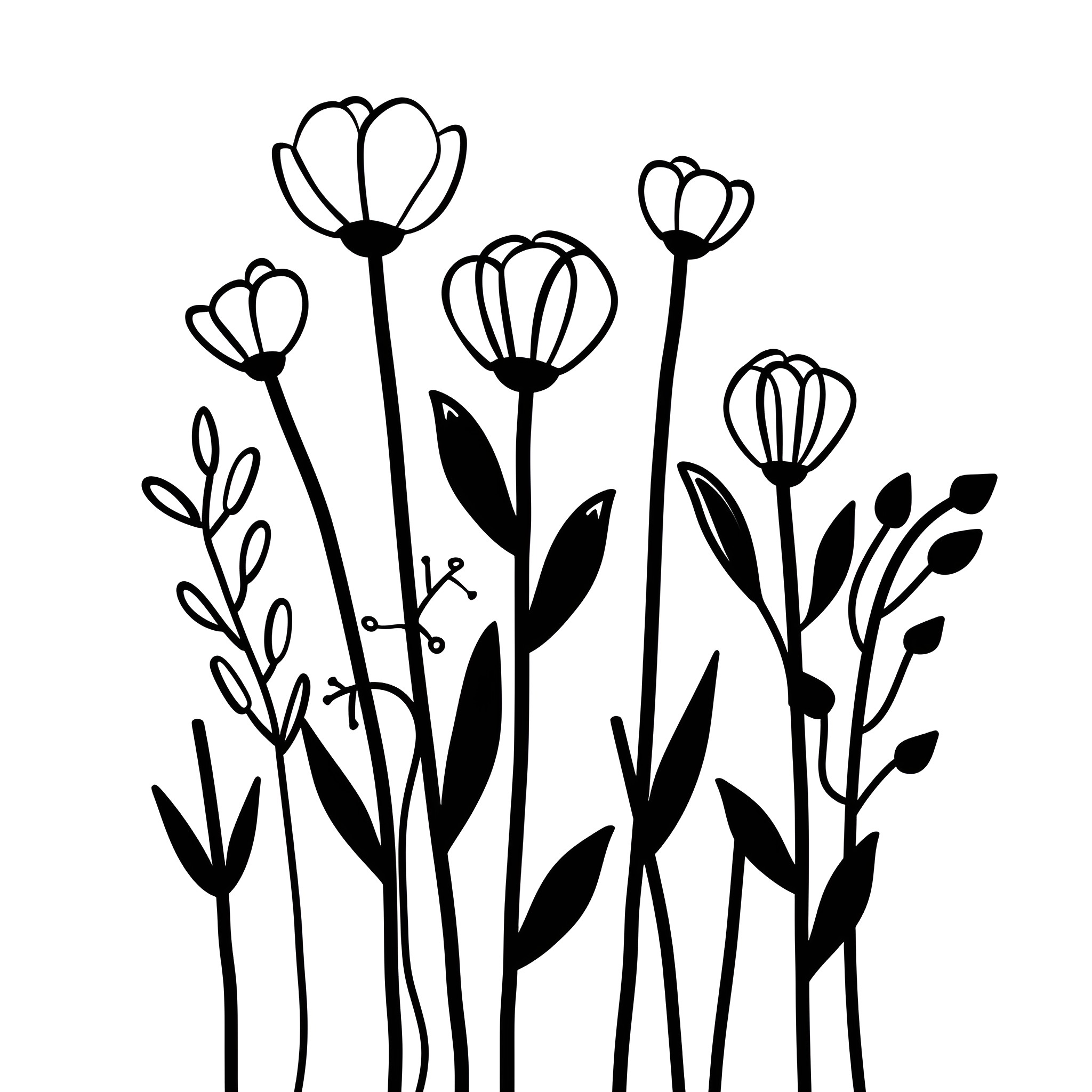 Easter meadow of stylized flowers Drawing Idea (free black-and-white line drawing printable PDF for all, from beginners to advanced learners, including children, teens, adults, and seniors)