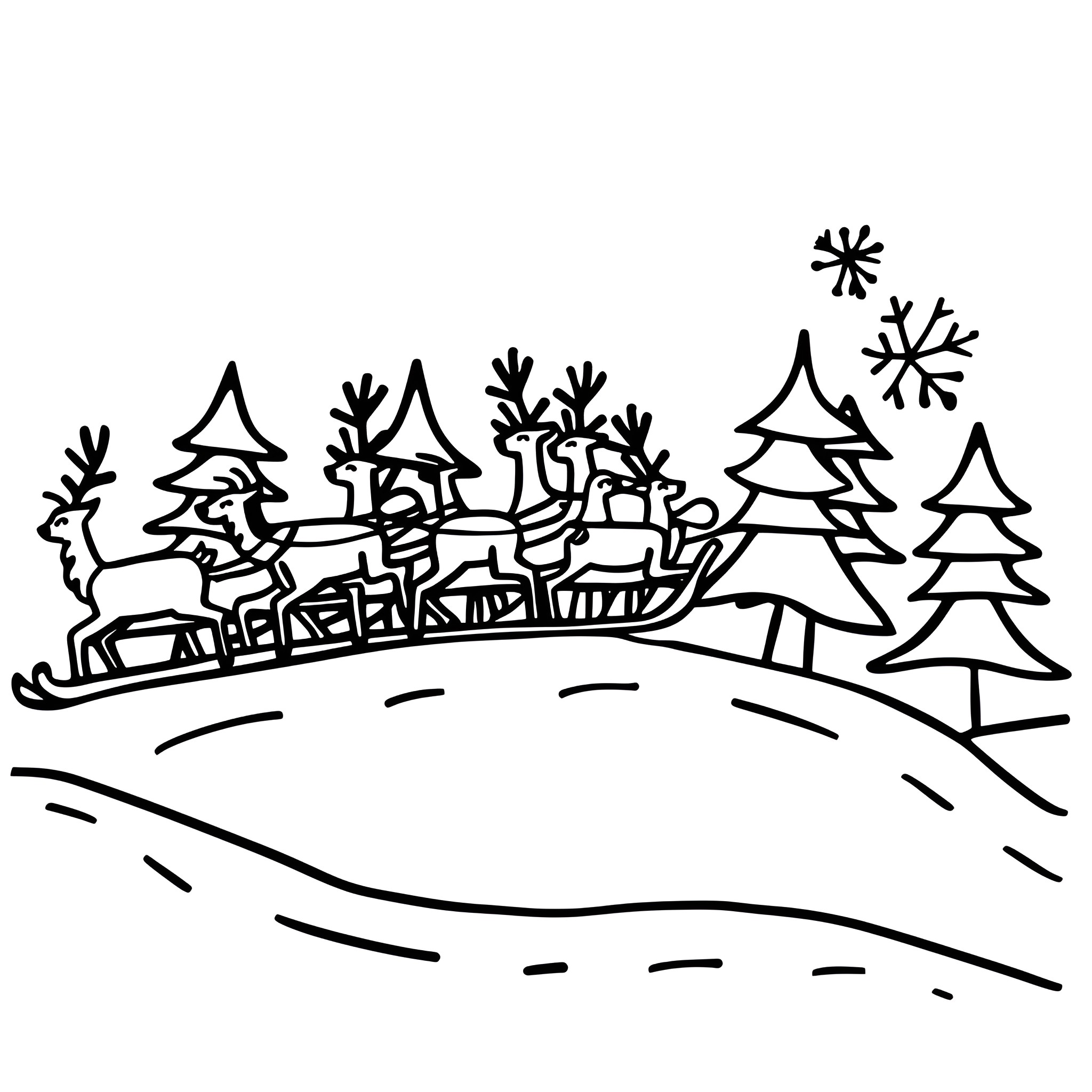 Christmas Card Depicting Festive Winter Scene Drawing Idea (free black-and-white line drawing printable PDF for all, from beginners to advanced learners, including children, teens, adults, and seniors)