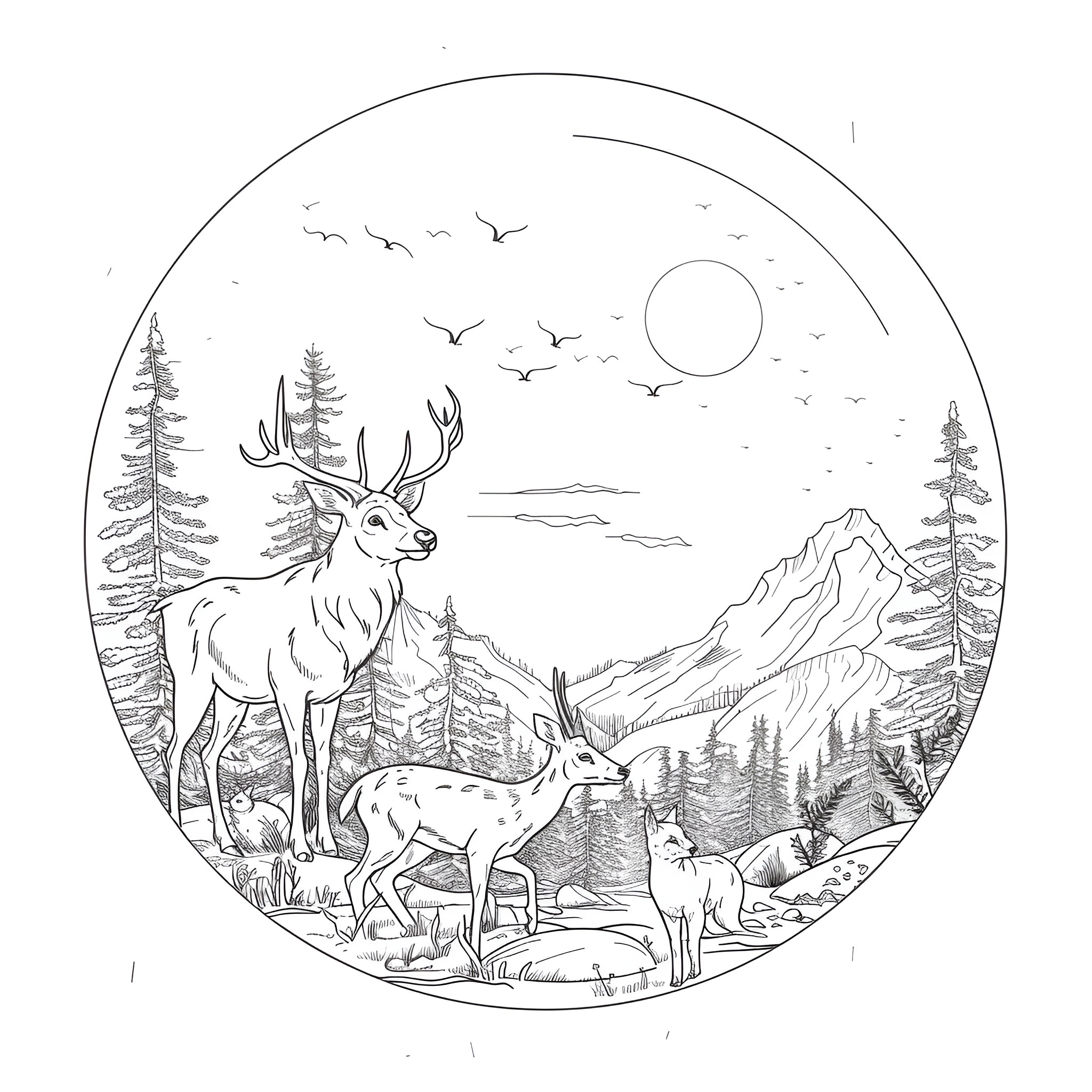 Nature's Untamed Wilderness Drawing Idea (free black-and-white line drawing printable PDF for all, from beginners to advanced learners, including children, teens, adults, and seniors)