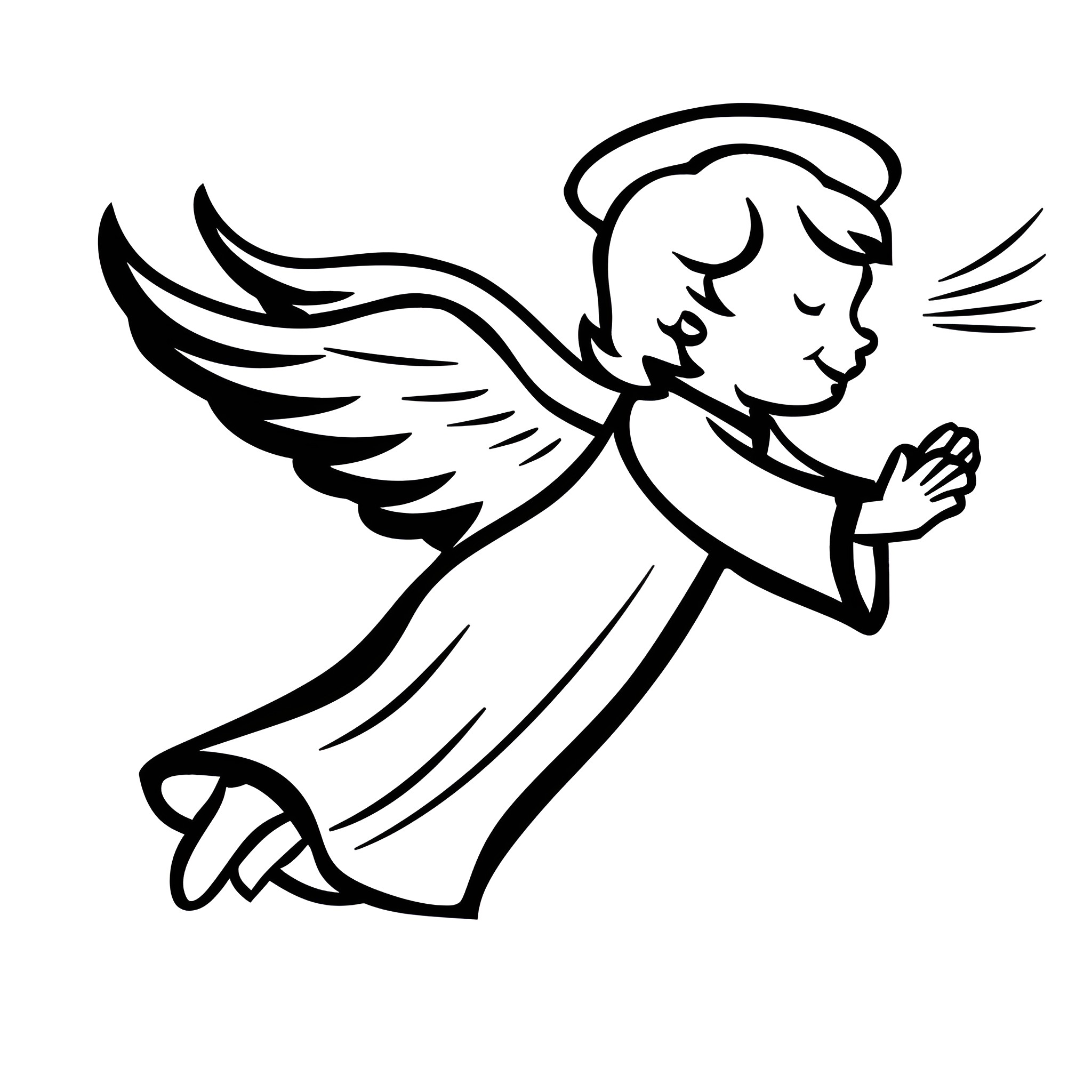 Christmas Card Angelic Praying Figure Drawing Idea (free black-and-white line drawing printable PDF for all, from beginners to advanced learners, including children, teens, adults, and seniors)