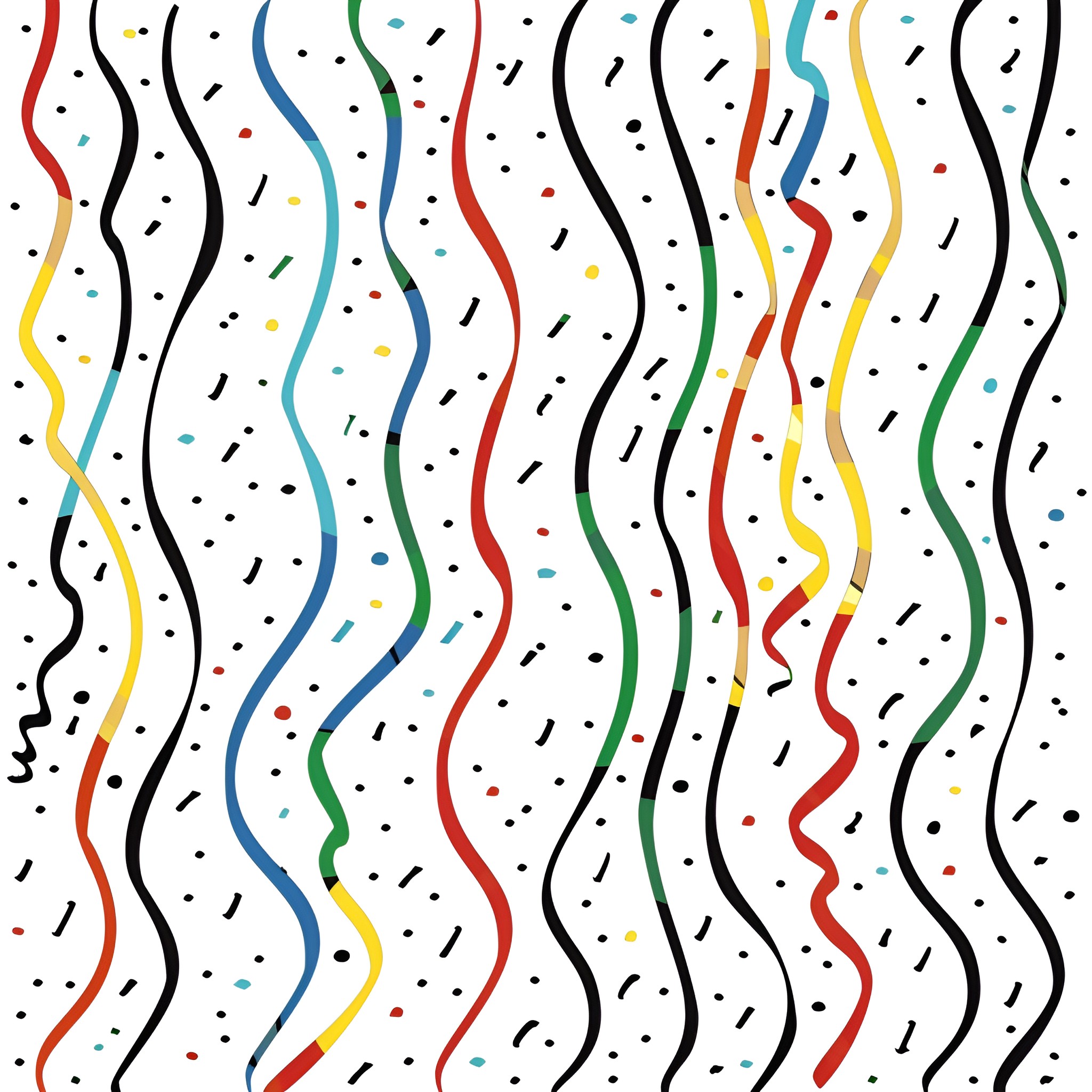 Birthday Card with colorful confetti and streamers Drawing Idea (free black-and-white line drawing printable PDF for all, from beginners to advanced learners, including children, teens, adults, and seniors)