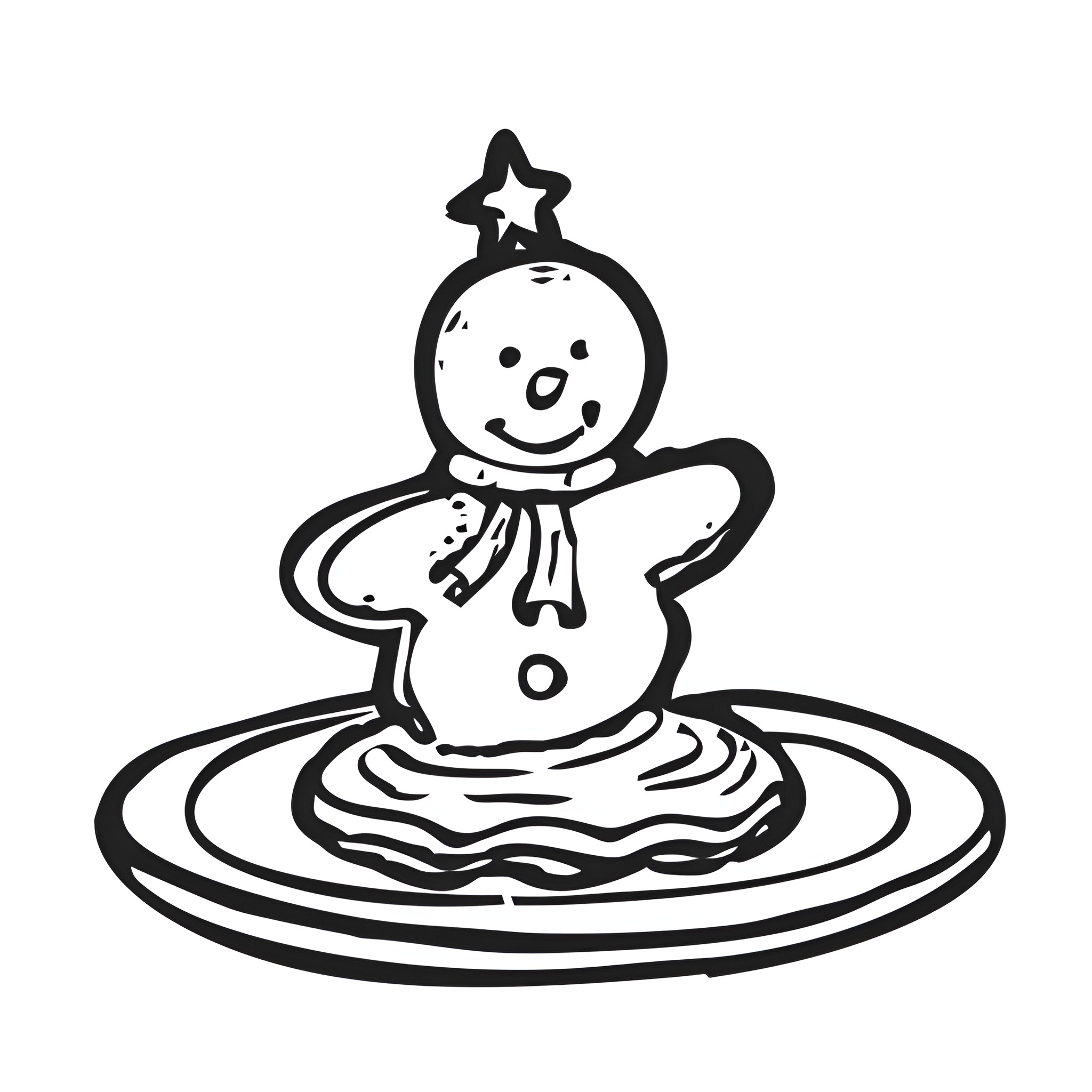 Christmas Card Snowman in Festive Pose Drawing Idea (free black-and-white line drawing printable PDF for all, from beginners to advanced learners, including children, teens, adults, and seniors)