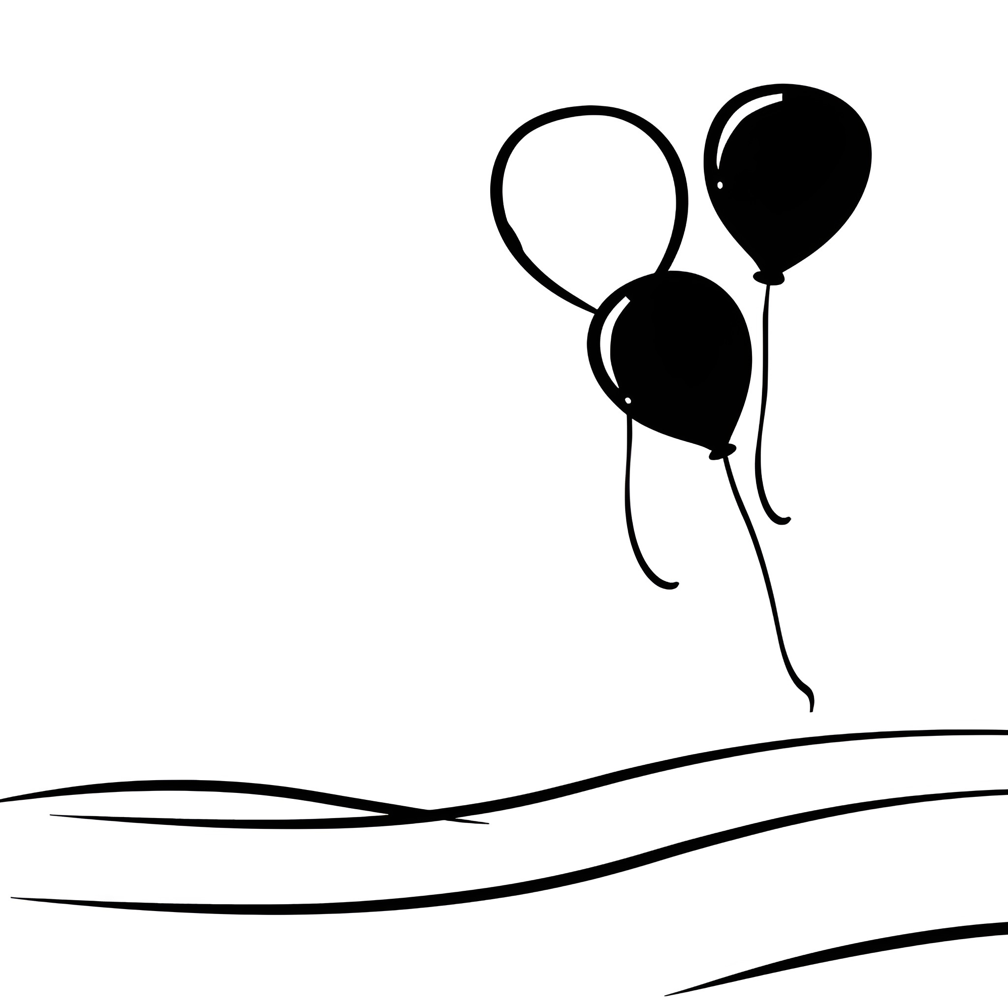 Birthday Card floating balloons Drawing Idea (free black-and-white line drawing printable PDF for all, from beginners to advanced learners, including children, teens, adults, and seniors)