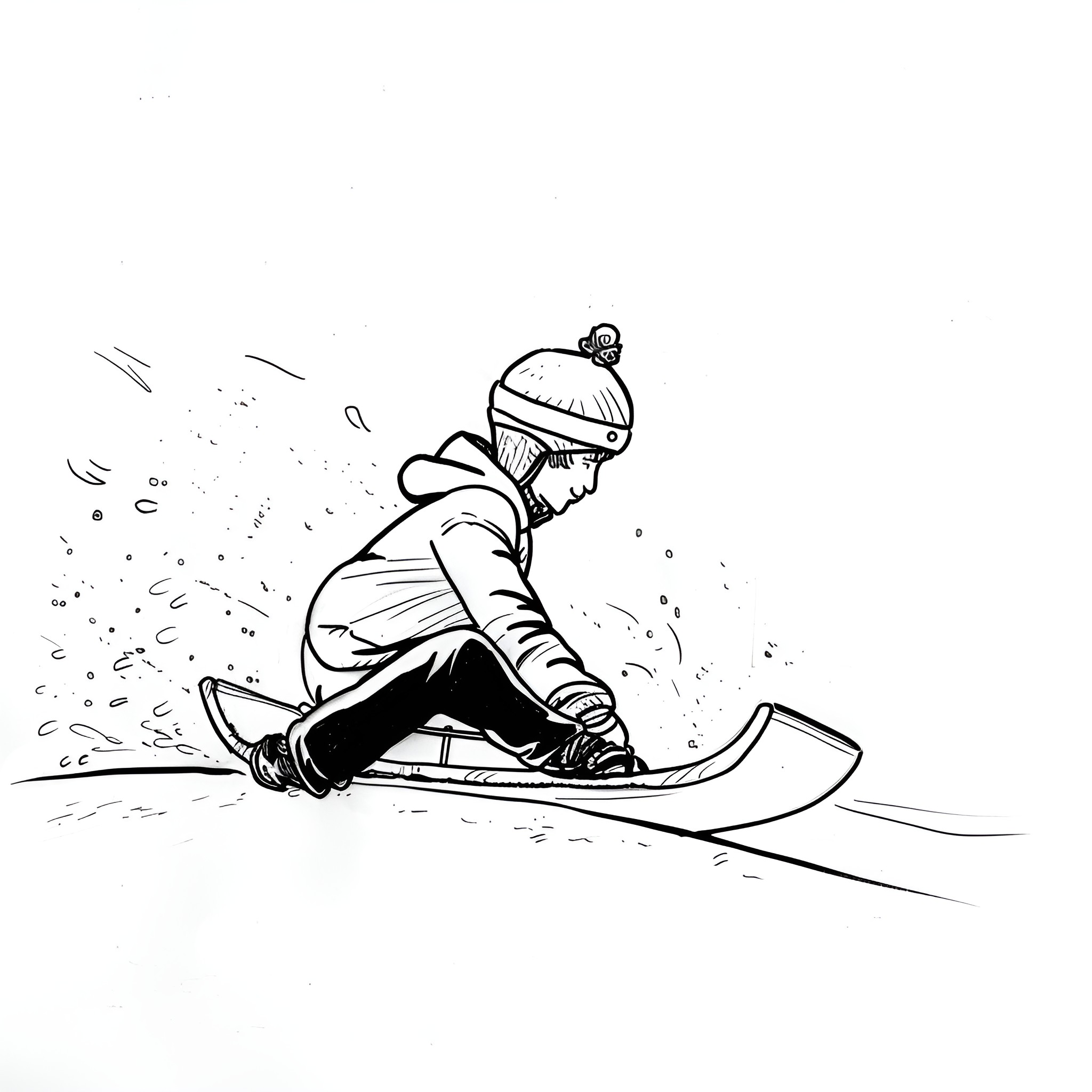 Winter snowboarding adventure Drawing Idea (free black-and-white line drawing printable PDF for all, from beginners to advanced learners, including children, teens, adults, and seniors)
