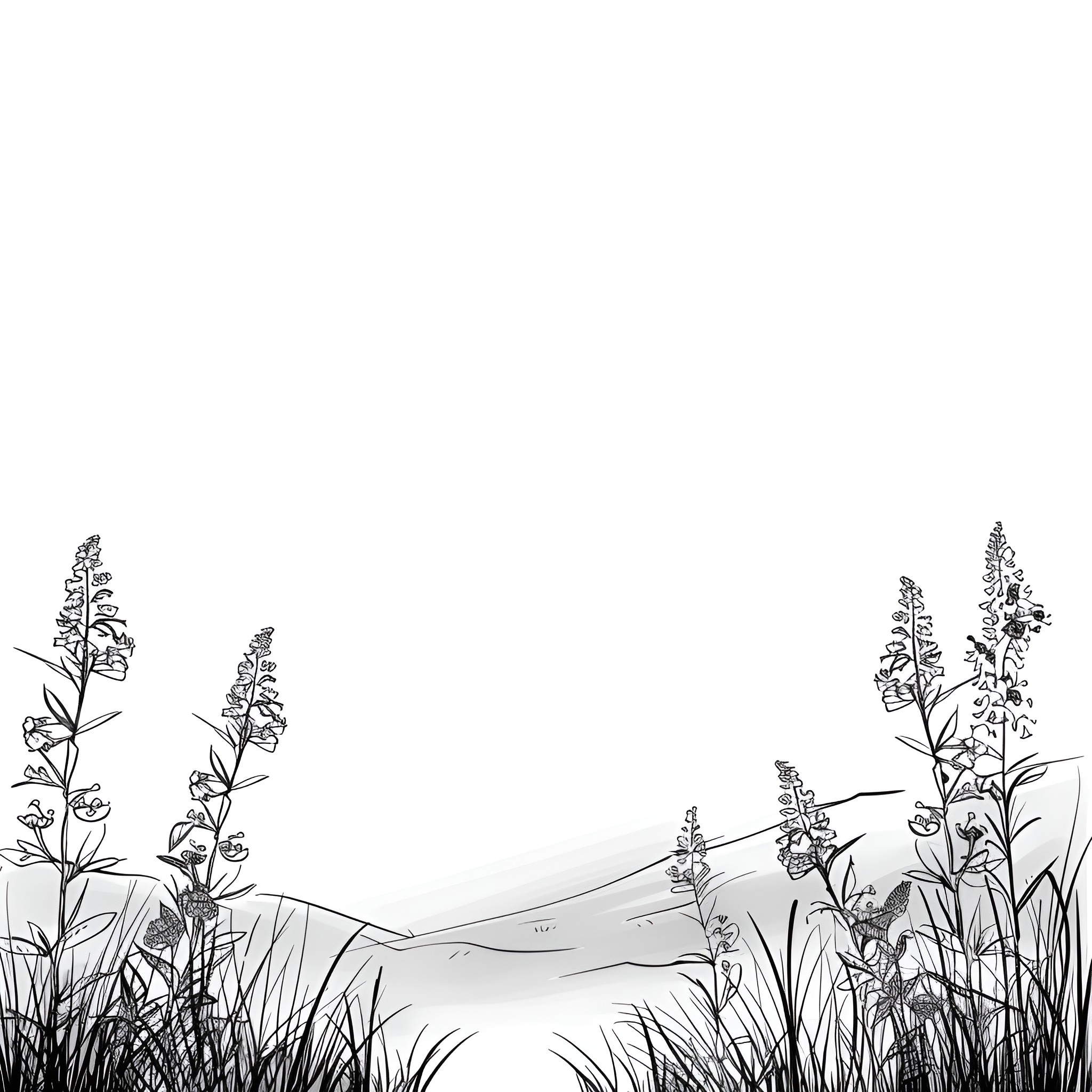 Nature's Vibrant Meadow Landscape Drawing Idea (free black-and-white line drawing printable PDF for all, from beginners to advanced learners, including children, teens, adults, and seniors)