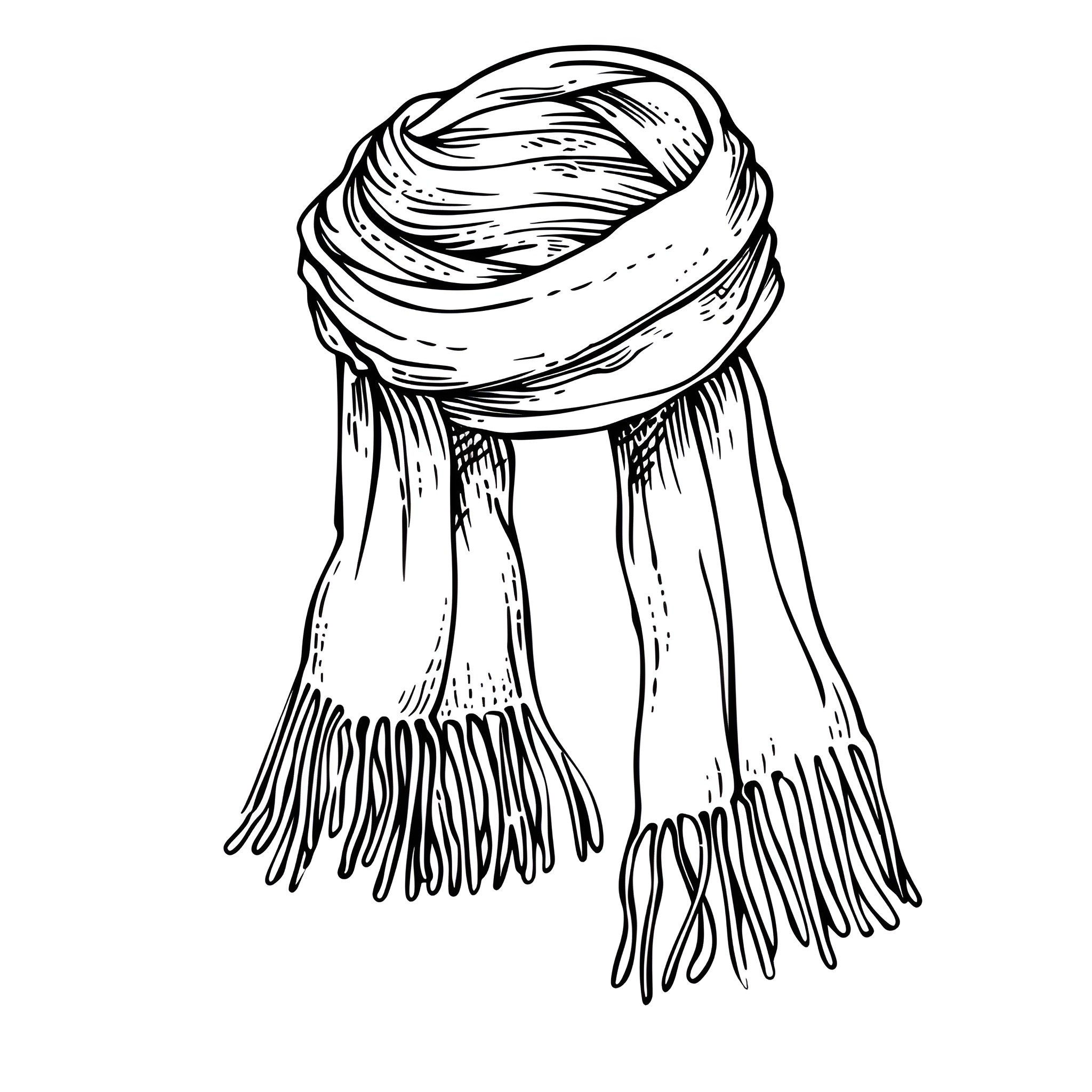 Winter person wearing warm scarf Drawing Idea (free black-and-white line drawing printable PDF for all, from beginners to advanced learners, including children, teens, adults, and seniors)