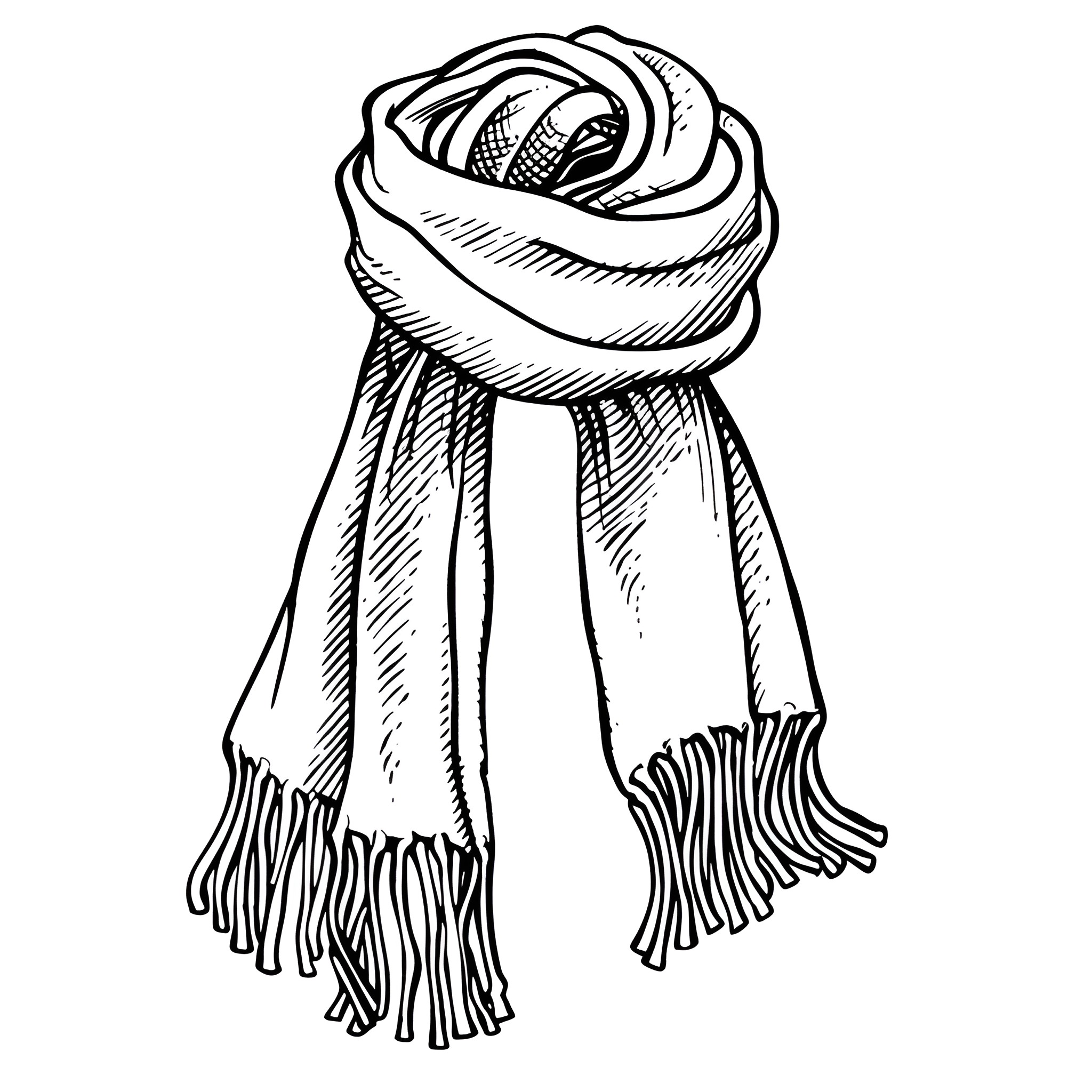 Winter Warmth - Cozy Scarf Illustration Drawing Idea (free black-and-white line drawing printable PDF for all, from beginners to advanced learners, including children, teens, adults, and seniors)