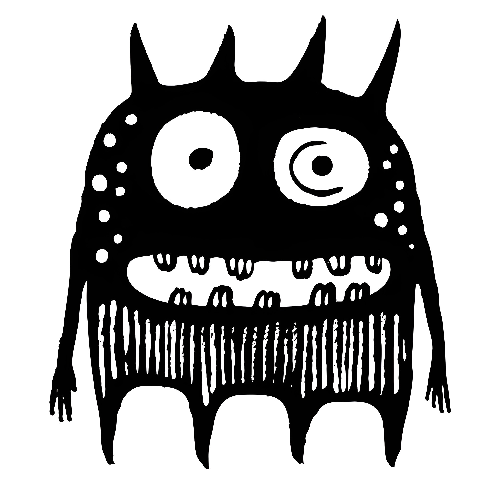Monster with Amusing Facial Expression Drawing Idea (free black-and-white line drawing printable PDF for all, from beginners to advanced learners, including children, teens, adults, and seniors)