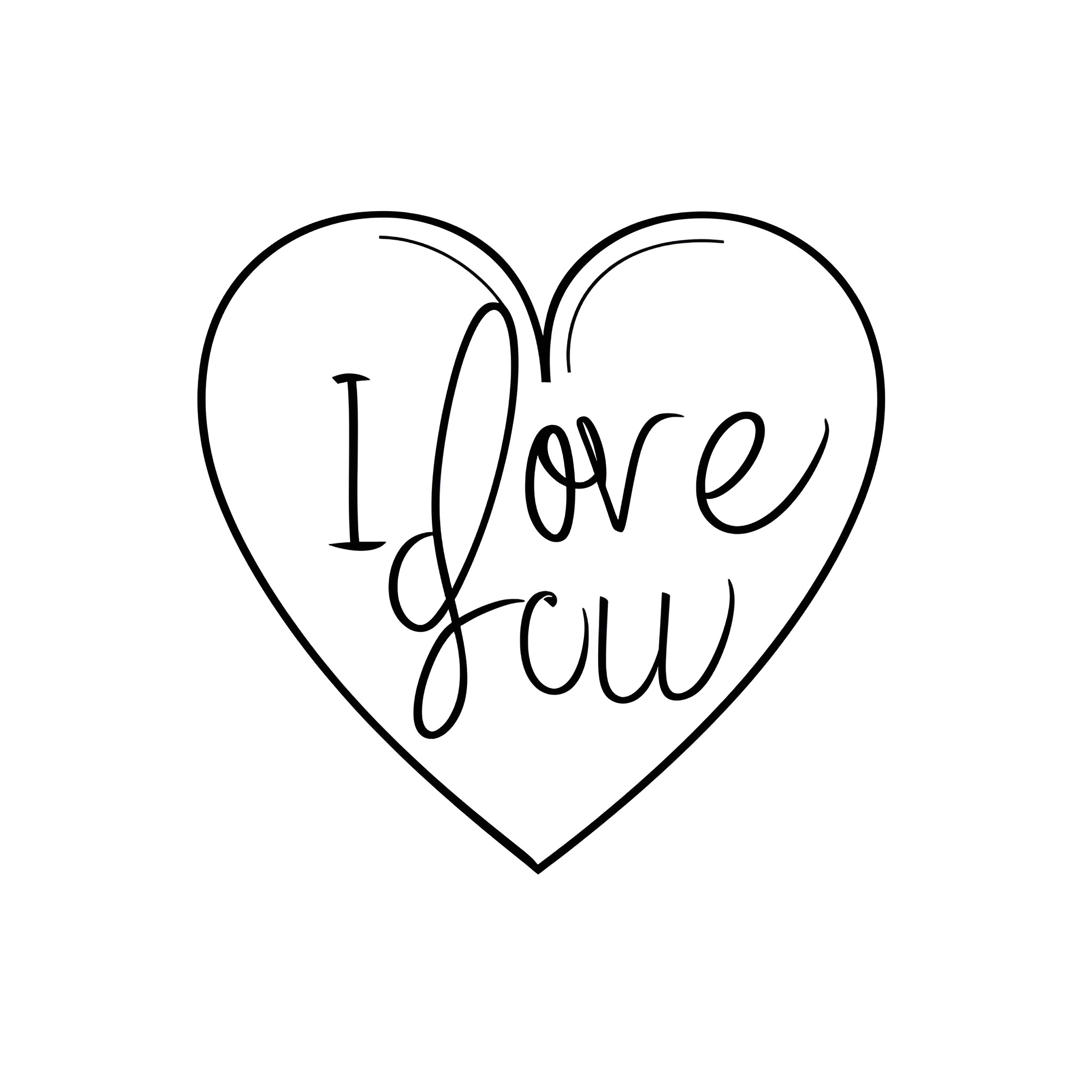 I Love You Heart Drawing Idea (free black-and-white line drawing printable PDF for all, from beginners to advanced learners, including children, teens, adults, and seniors)