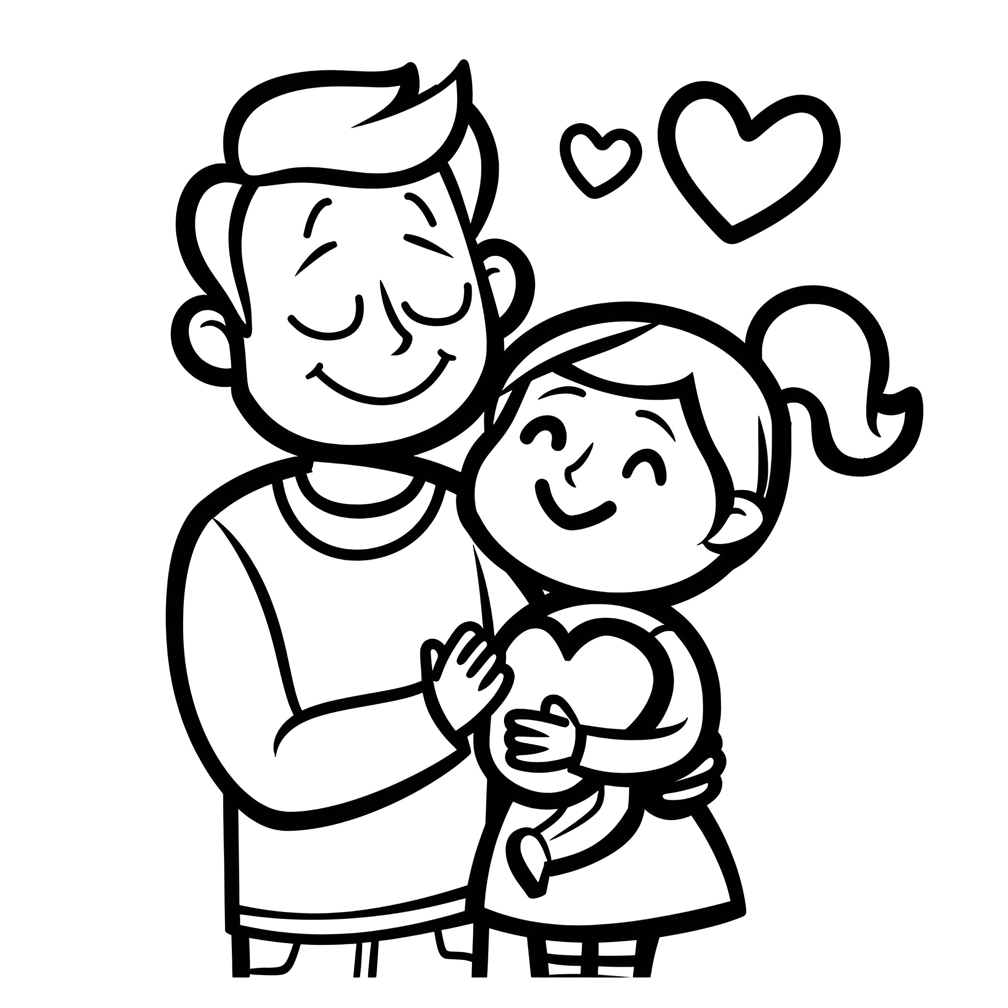 I Love You Embracing Couple Drawing Idea (free black-and-white line drawing printable PDF for all, from beginners to advanced learners, including children, teens, adults, and seniors)