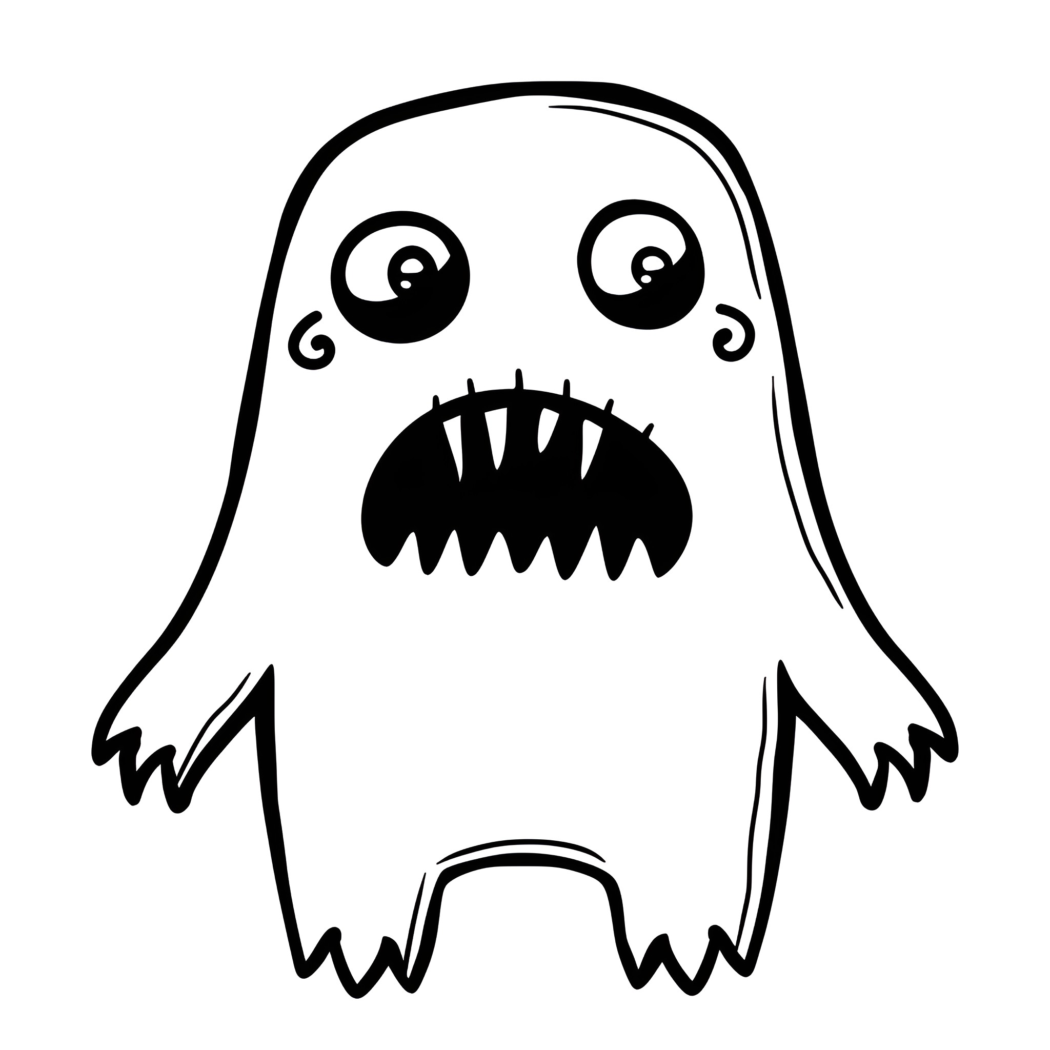 Monster with large teeth and wide eyes Drawing Idea (free black-and-white line drawing printable PDF for all, from beginners to advanced learners, including children, teens, adults, and seniors)