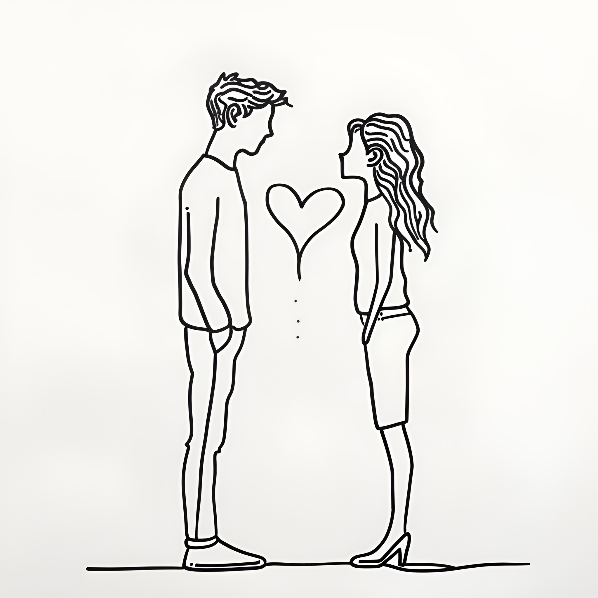 I Love You Embracing Figures Drawing Idea (free black-and-white line drawing printable PDF for all, from beginners to advanced learners, including children, teens, adults, and seniors)