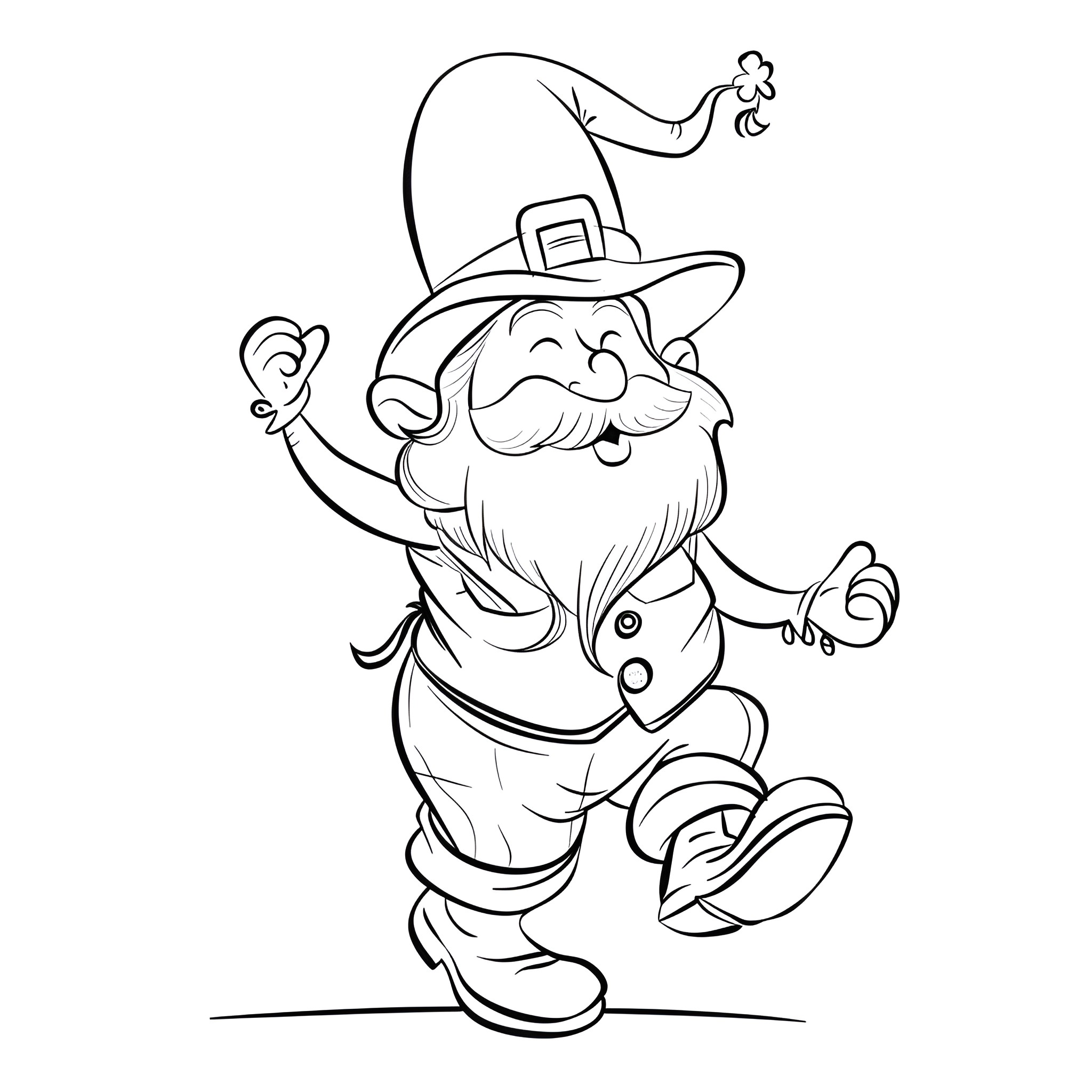 Saint Patrick's Day dancing leprechaun Drawing Idea (free black-and-white line drawing printable PDF for all, from beginners to advanced learners, including children, teens, adults, and seniors)