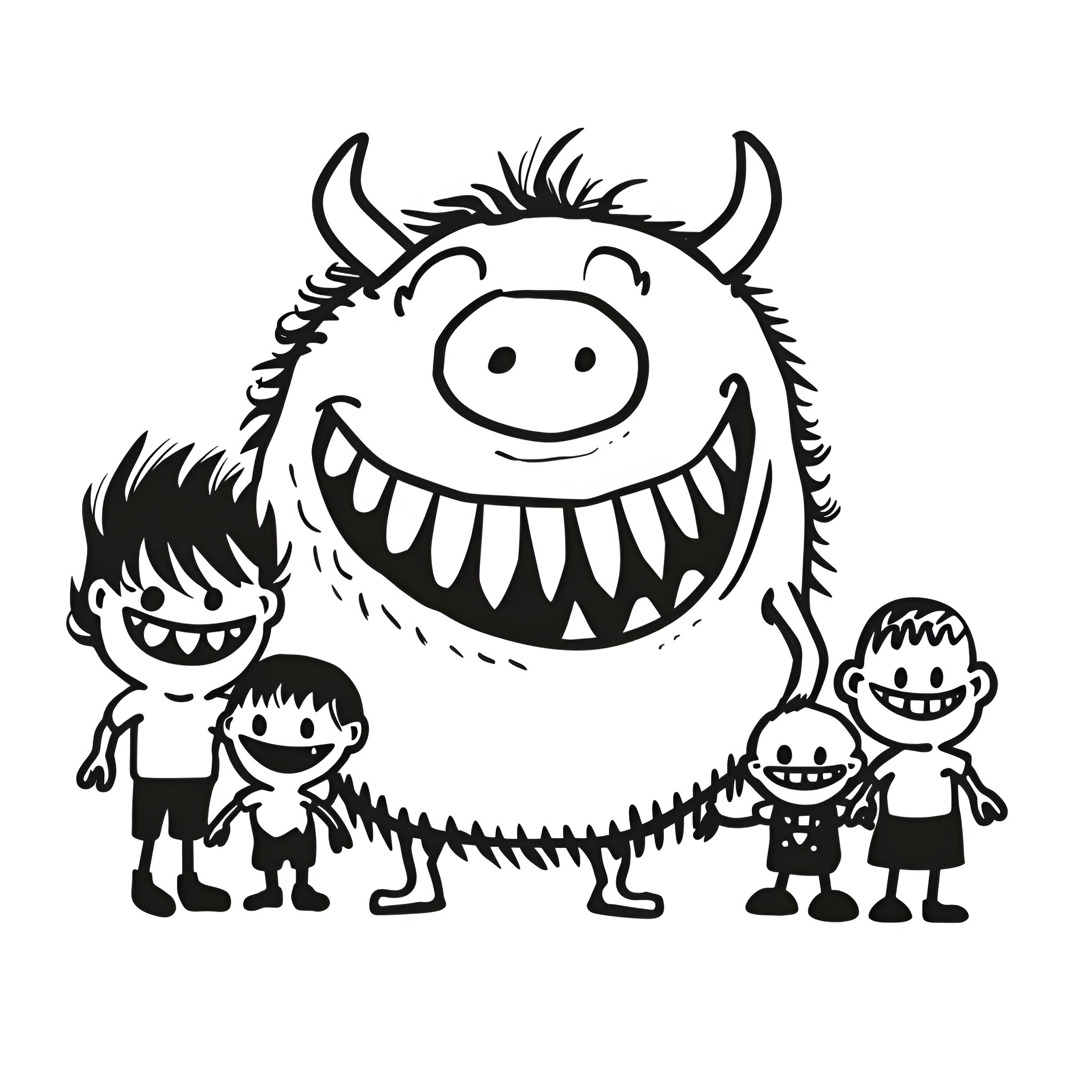 Monster family with silly expressions Drawing Idea (free black-and-white line drawing printable PDF for all, from beginners to advanced learners, including children, teens, adults, and seniors)