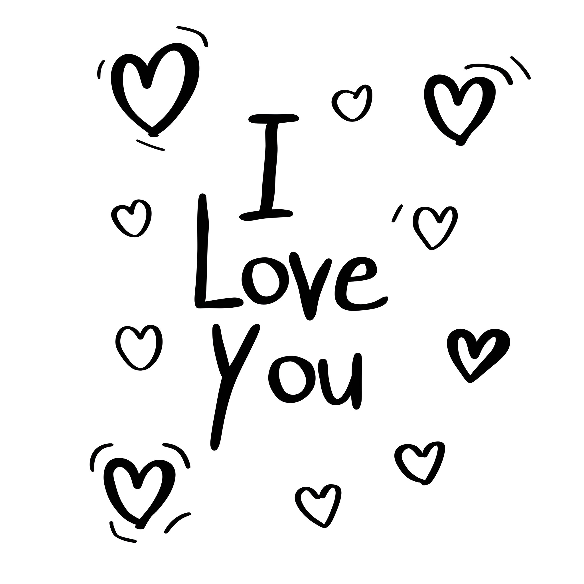 I Love You with Expressive Hearts Drawing Idea (free black-and-white line drawing printable PDF for all, from beginners to advanced learners, including children, teens, adults, and seniors)