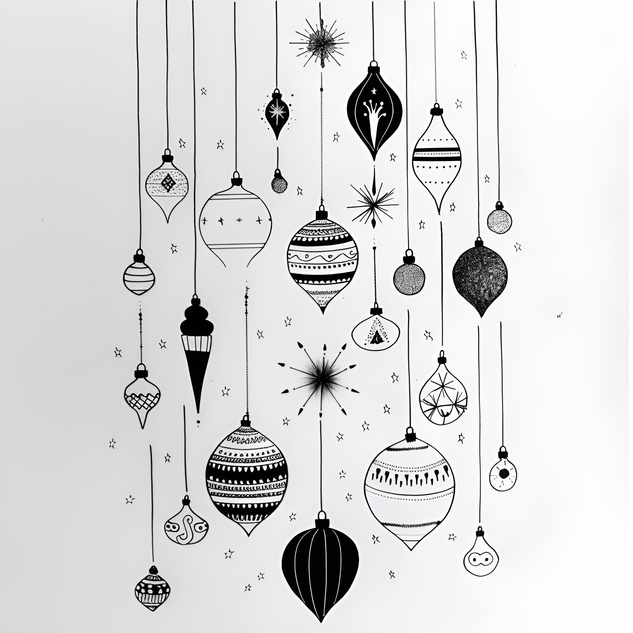 Ornaments featuring various hanging decorations Drawing Idea (free black-and-white line drawing printable PDF for all, from beginners to advanced learners, including children, teens, adults, and seniors)
