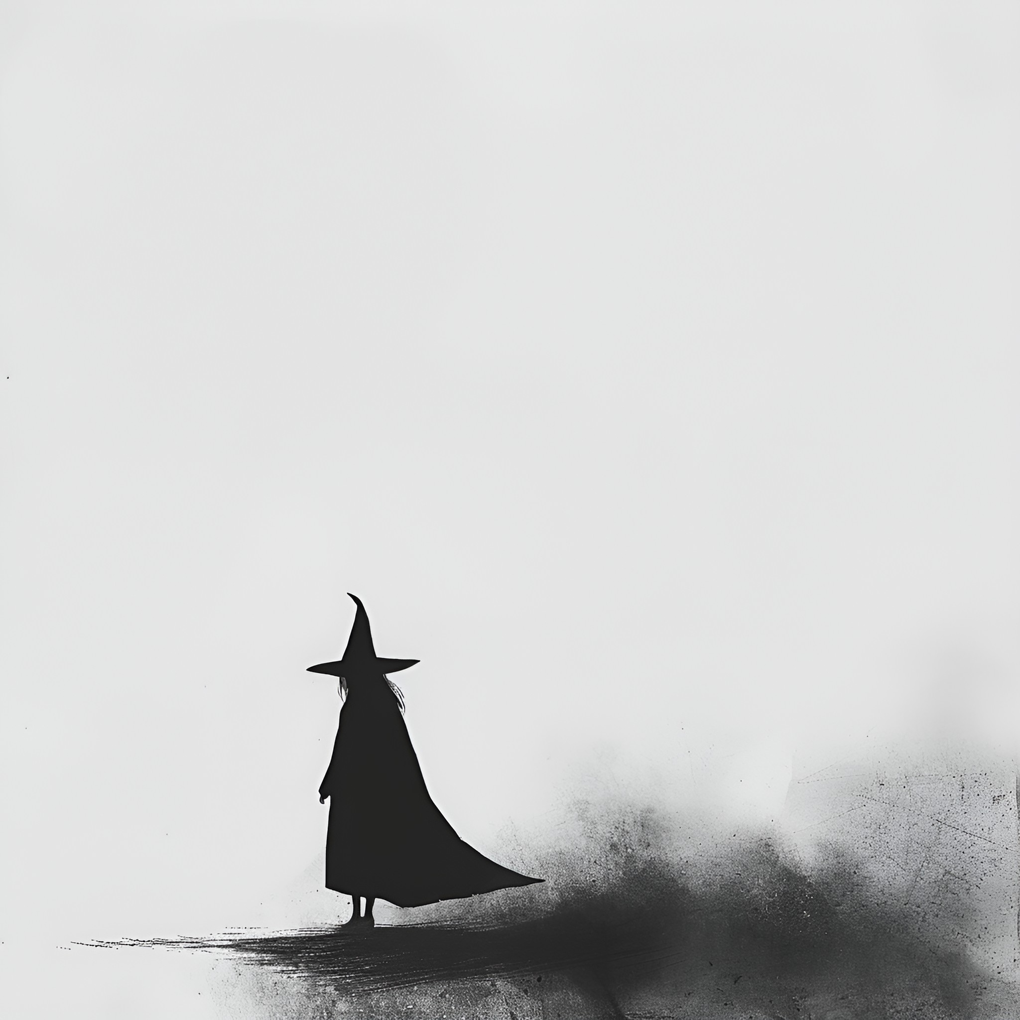 Witch casting a spell in the mist Drawing Idea (free black-and-white line drawing printable PDF for all, from beginners to advanced learners, including children, teens, adults, and seniors)