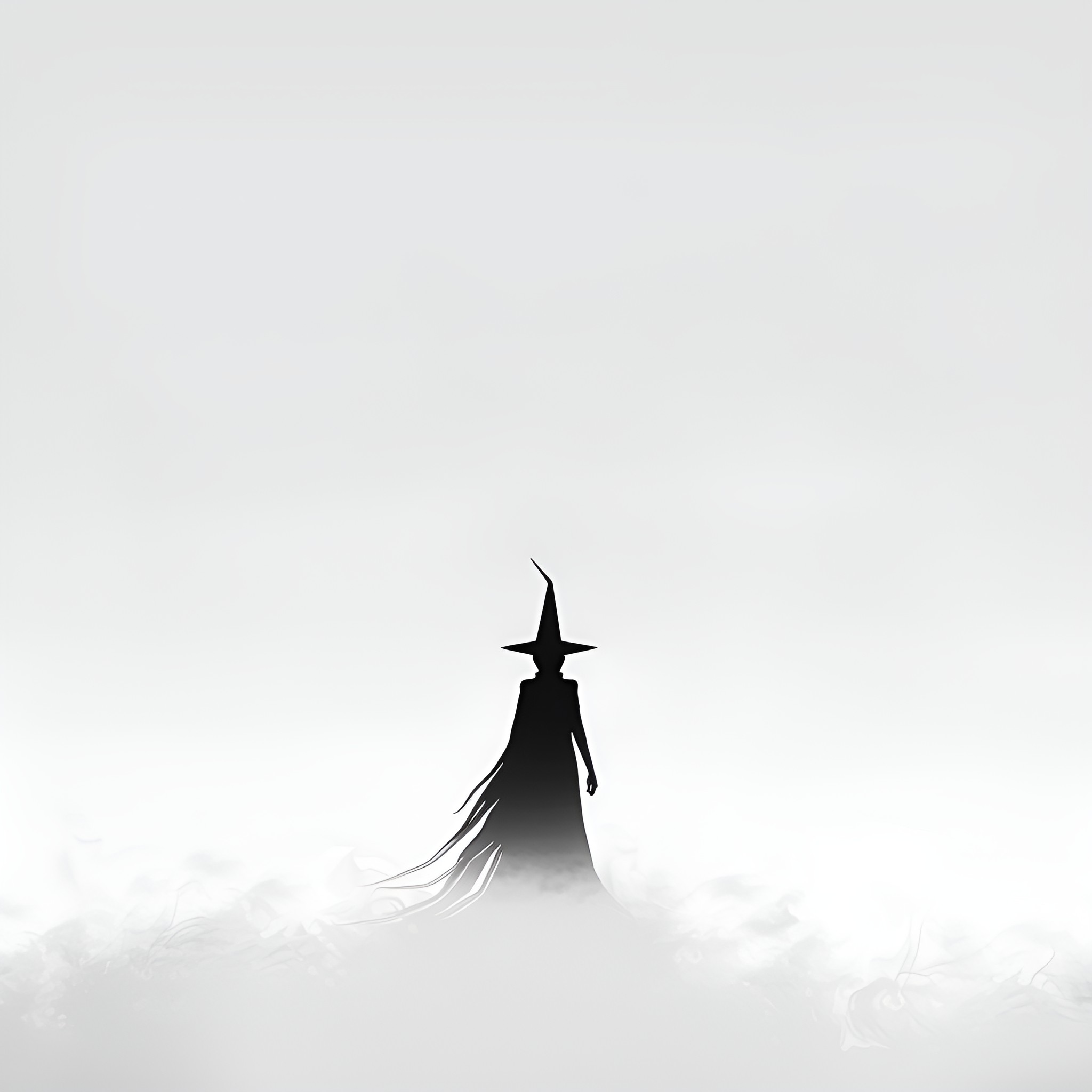 Witch in mysterious misty scene Drawing Idea (free black-and-white line drawing printable PDF for all, from beginners to advanced learners, including children, teens, adults, and seniors)