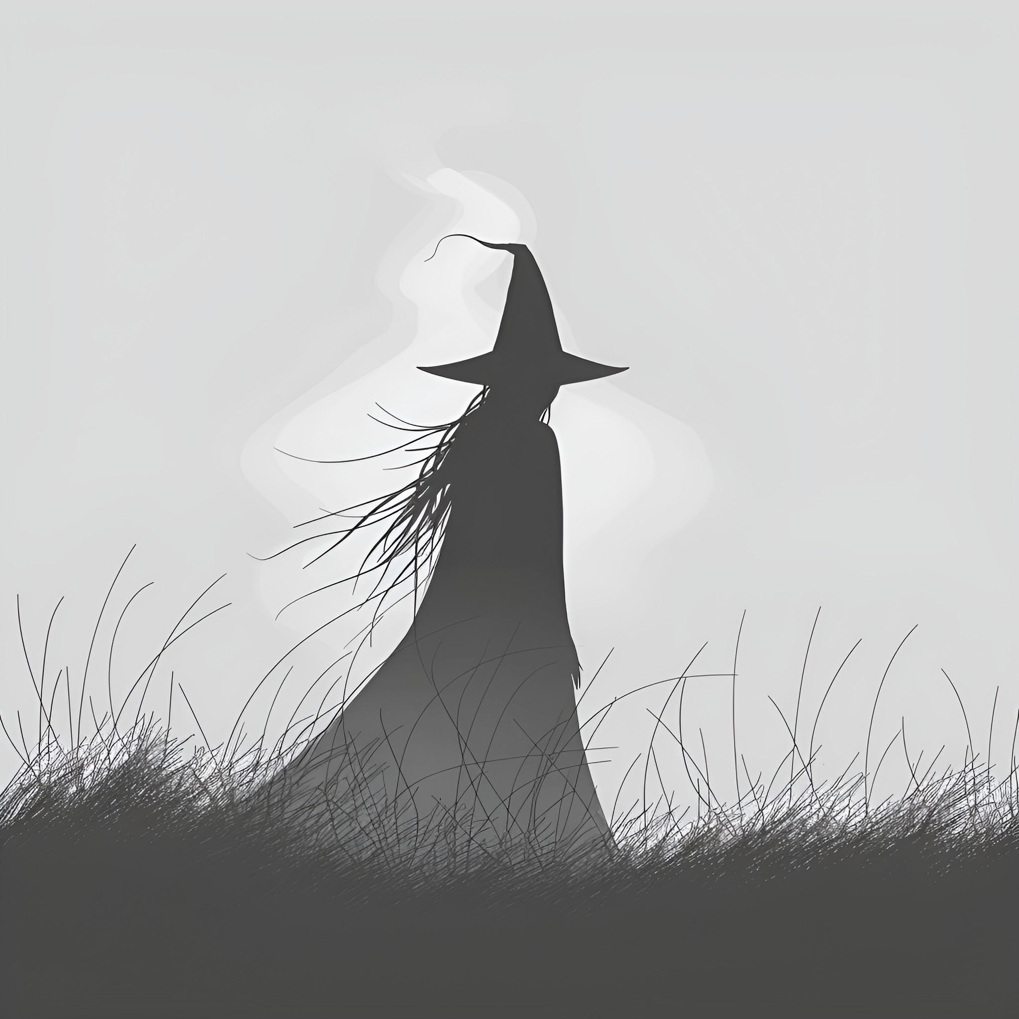 Witch casting spell in the dark Drawing Idea (free black-and-white line drawing printable PDF for all, from beginners to advanced learners, including children, teens, adults, and seniors)