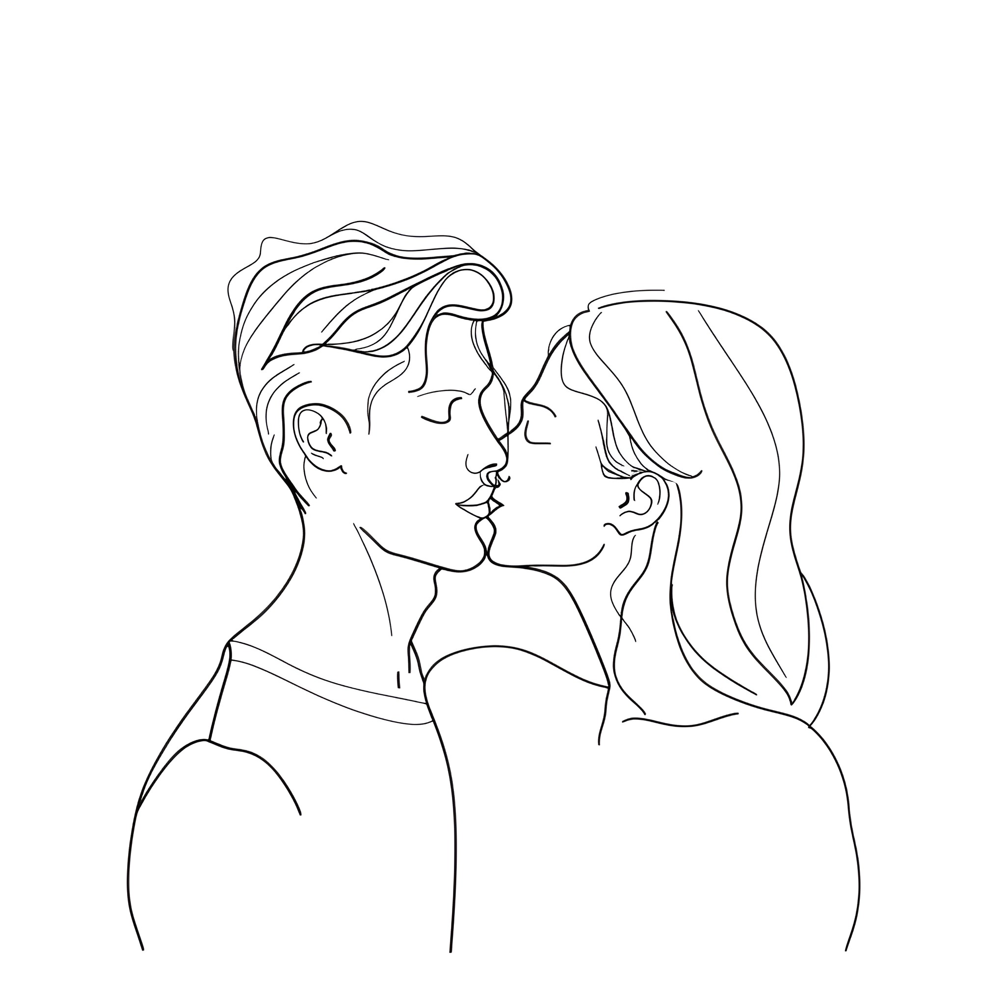 I Love You - Affectionate Embrace Drawing Idea (free black-and-white line drawing printable PDF for all, from beginners to advanced learners, including children, teens, adults, and seniors)