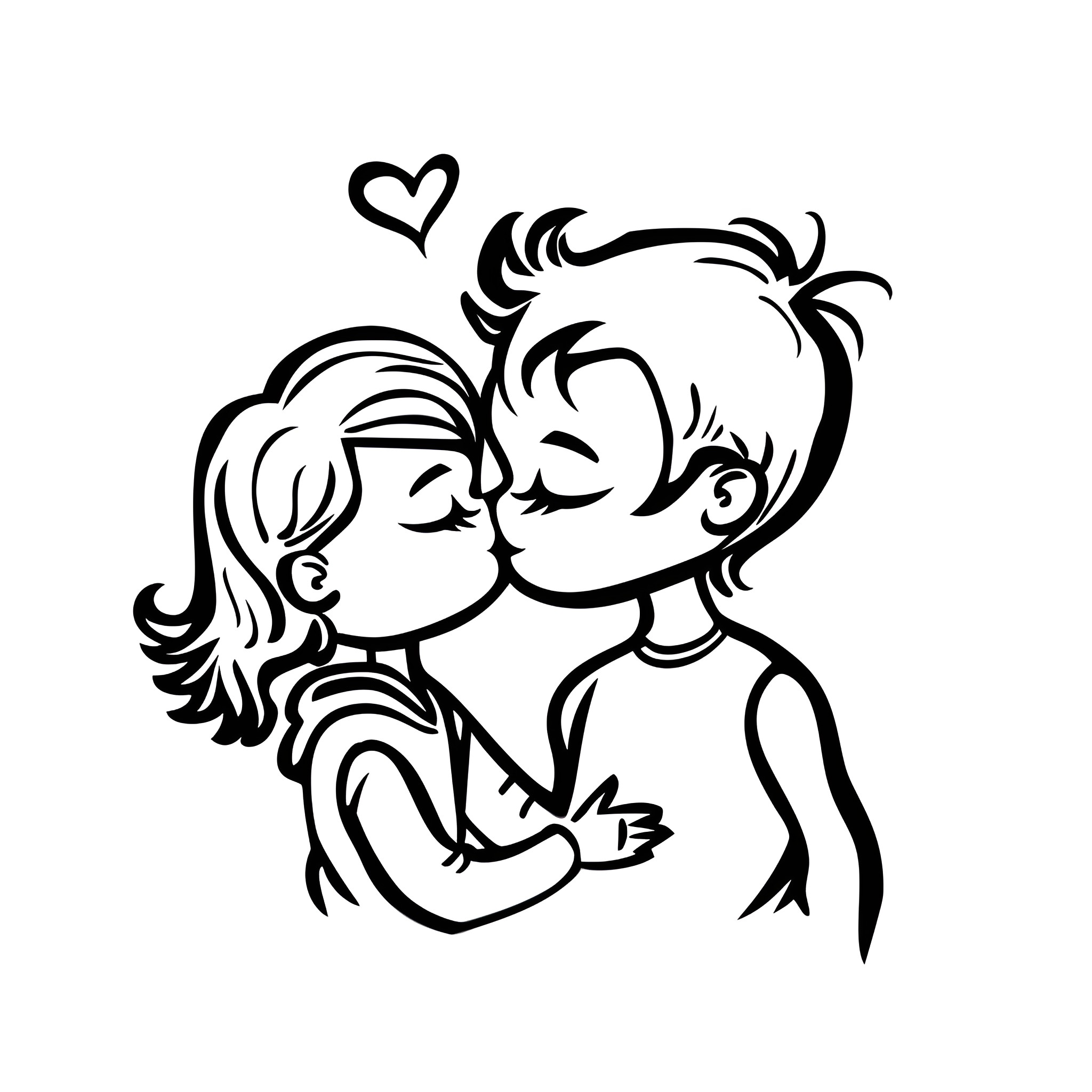 I Love You Embracing Couple Drawing Idea (free black-and-white line drawing printable PDF for all, from beginners to advanced learners, including children, teens, adults, and seniors)
