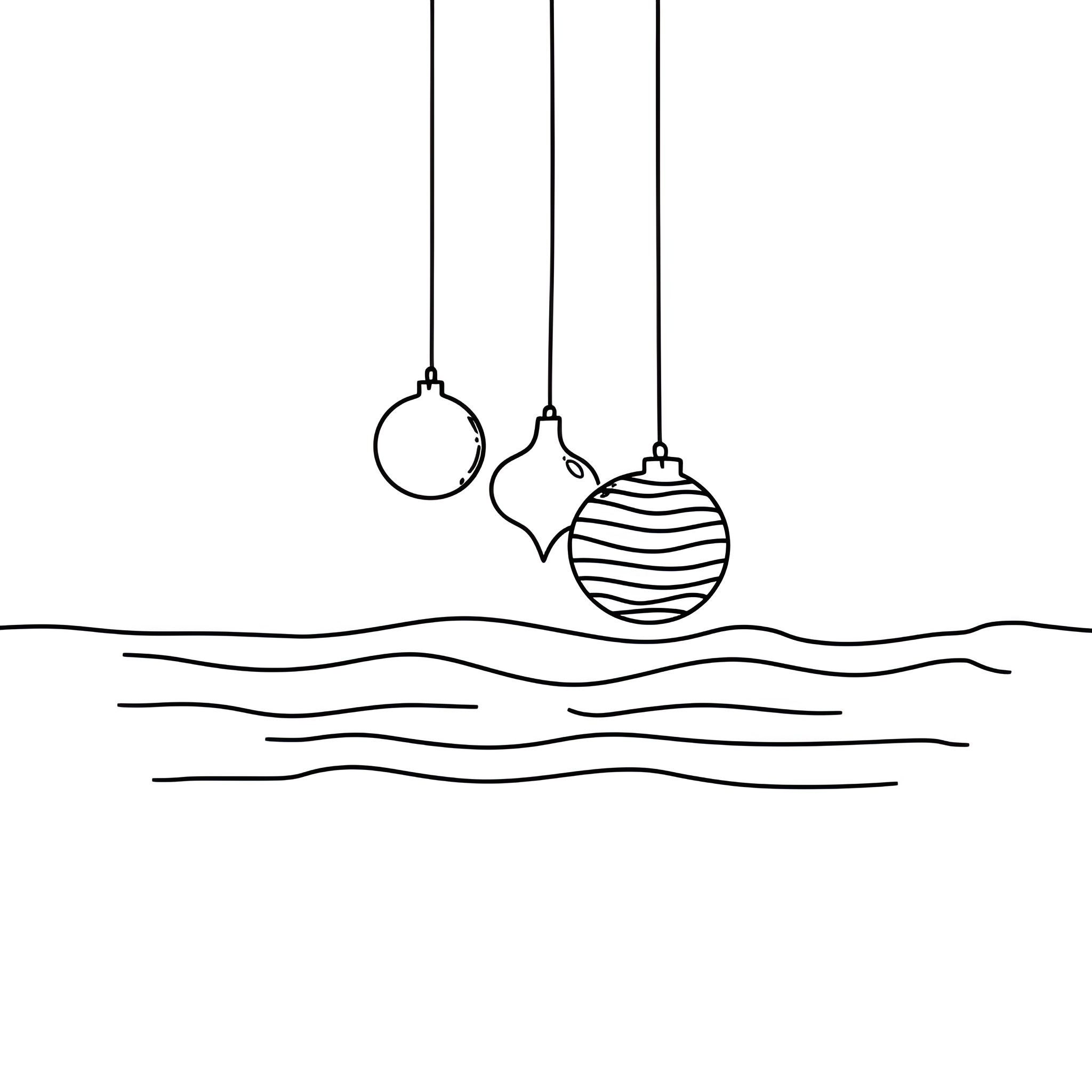 Ornaments hanging above the waves Drawing Idea (free black-and-white line drawing printable PDF for all, from beginners to advanced learners, including children, teens, adults, and seniors)