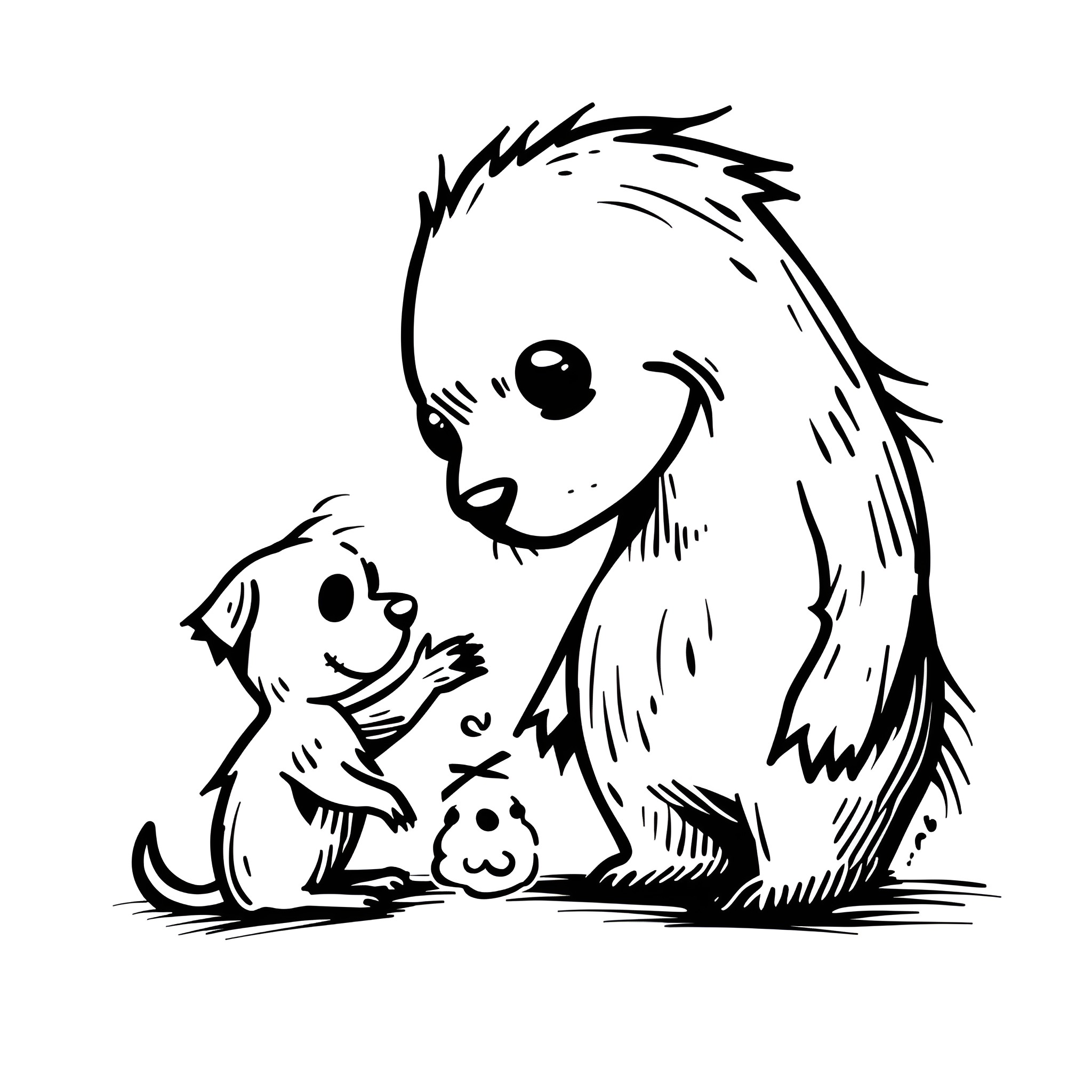 Monster Creatures Comforting Each Other Drawing Idea (free black-and-white line drawing printable PDF for all, from beginners to advanced learners, including children, teens, adults, and seniors)