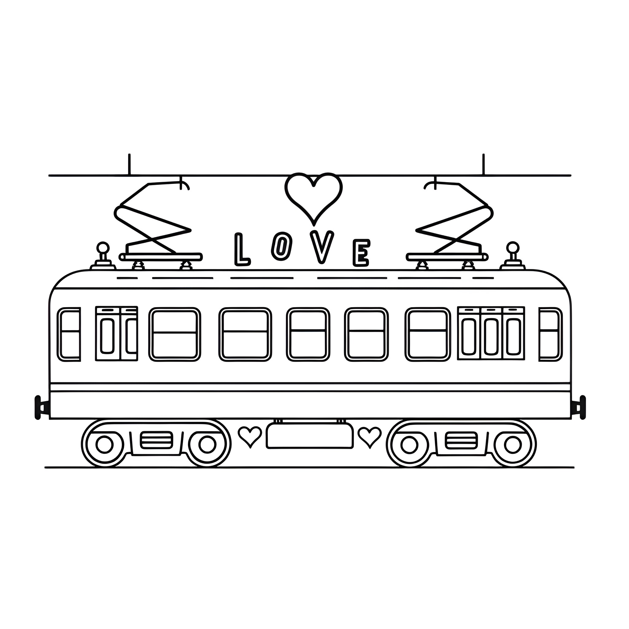 I Love You Ride the Rails Drawing Idea (free black-and-white line drawing printable PDF for all, from beginners to advanced learners, including children, teens, adults, and seniors)