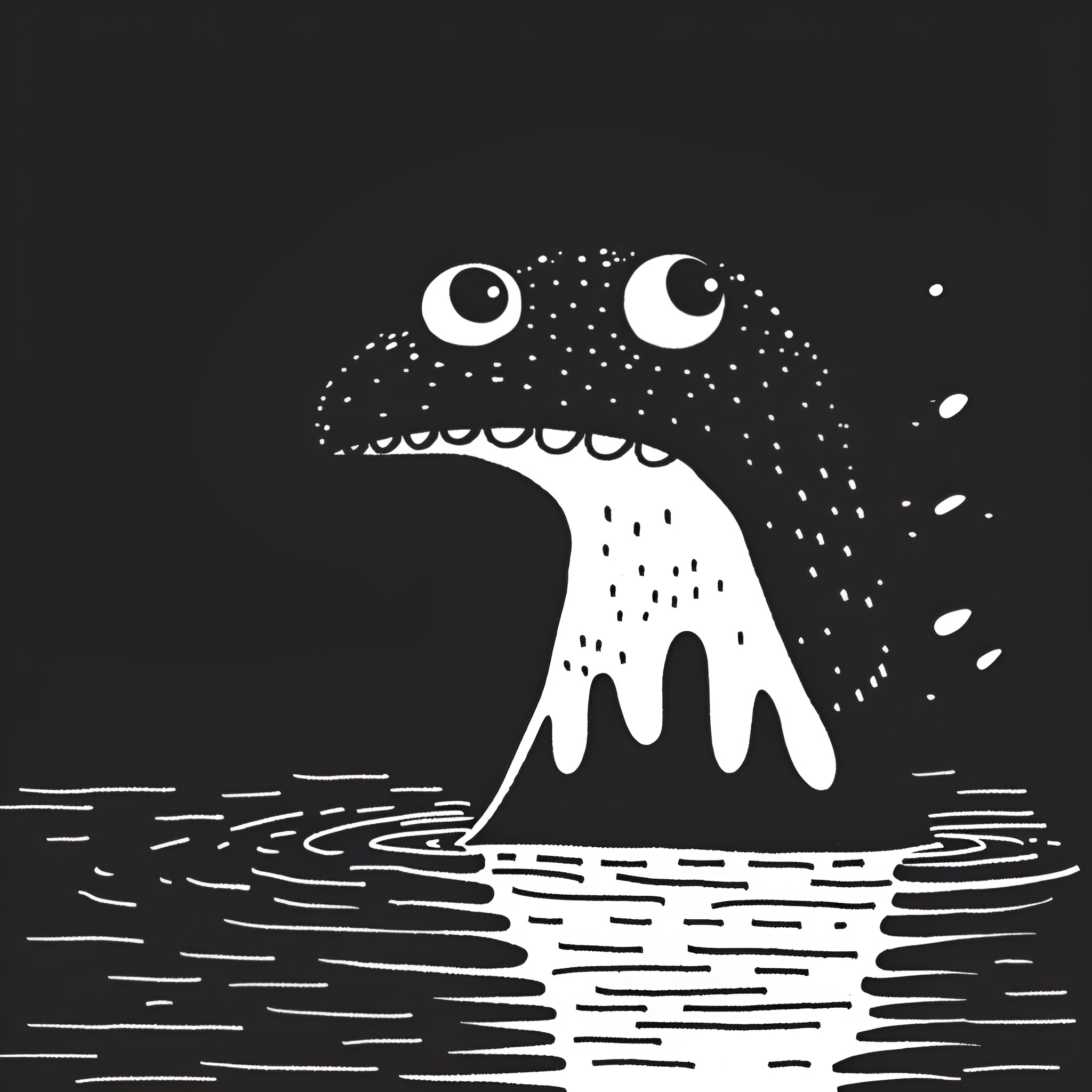 Monster emerging from night waters Drawing Idea (free black-and-white line drawing printable PDF for all, from beginners to advanced learners, including children, teens, adults, and seniors)