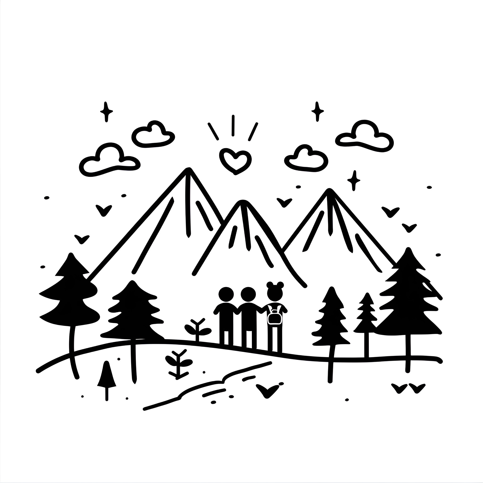 I Love You in the Peaceful Outdoors Drawing Idea (free black-and-white line drawing printable PDF for all, from beginners to advanced learners, including children, teens, adults, and seniors)