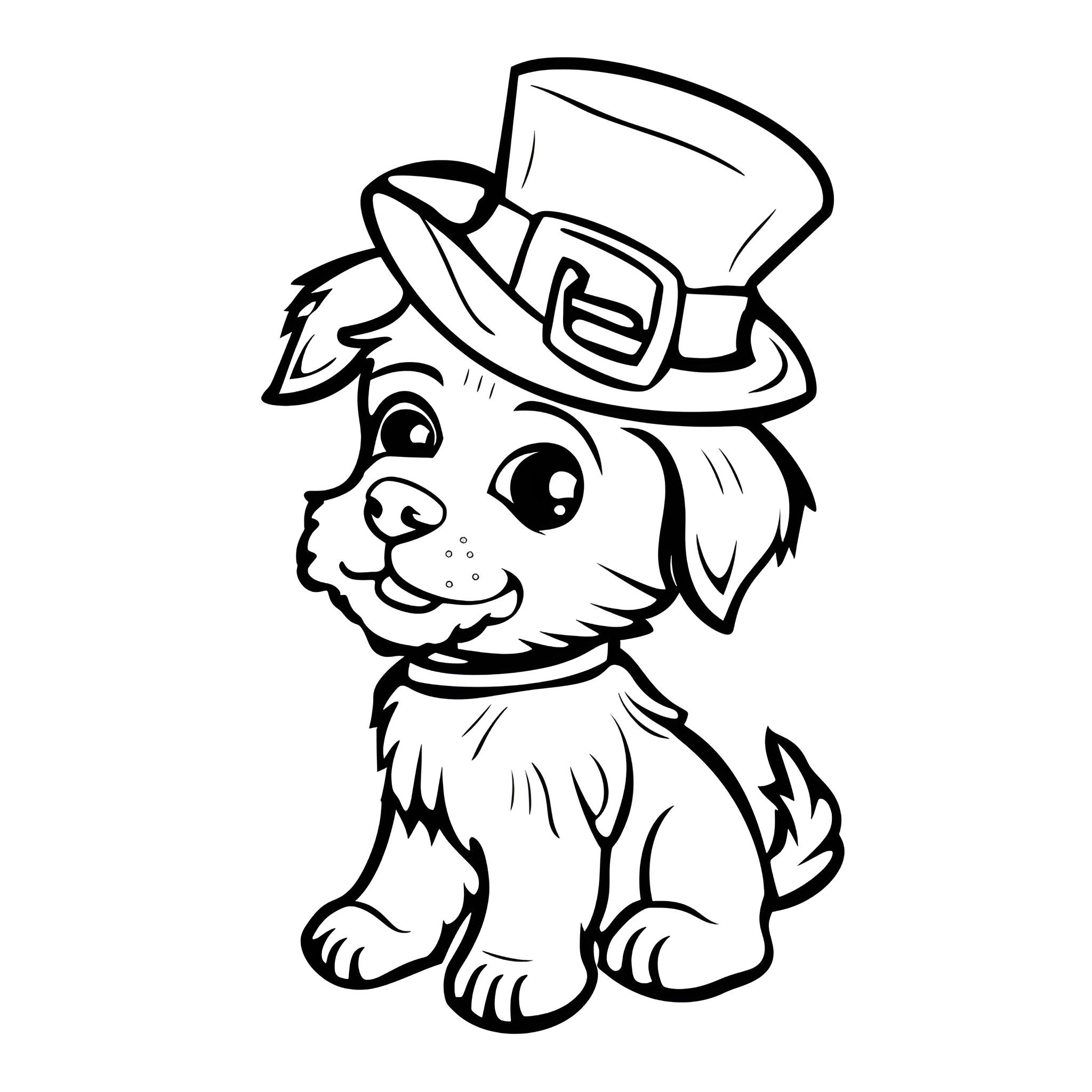 Saint Patrick's Day puppy in festive attire Drawing Idea (free black-and-white line drawing printable PDF for all, from beginners to advanced learners, including children, teens, adults, and seniors)