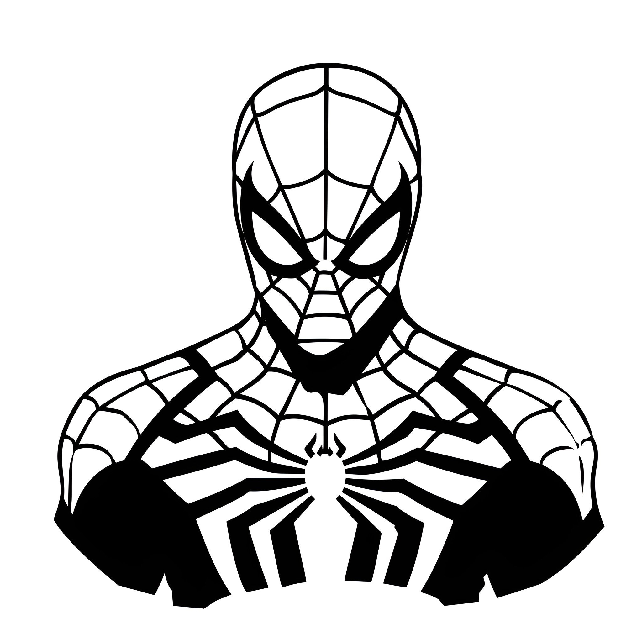 Spider-Man silhouette with web pattern Drawing Idea (free black-and-white line drawing printable PDF for all, from beginners to advanced learners, including children, teens, adults, and seniors)