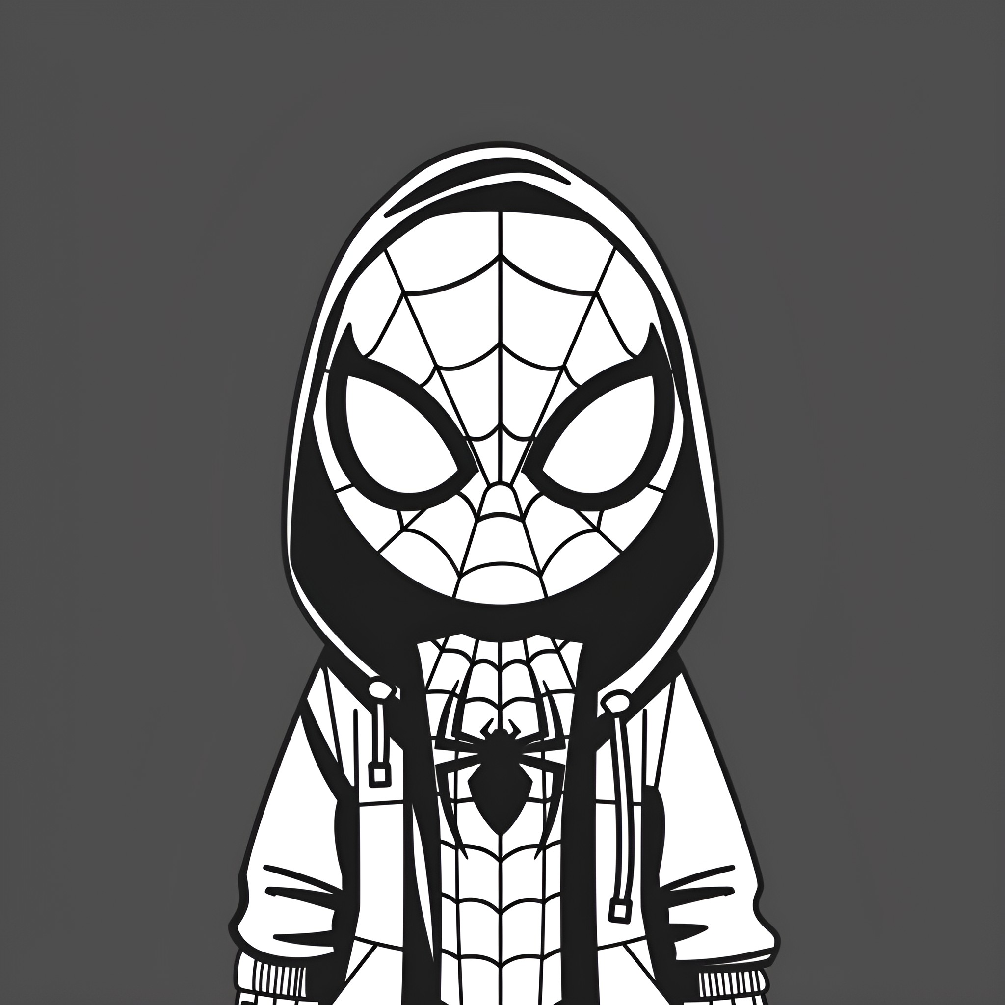 Spider-Man in Hooded Outfit Drawing Idea (free black-and-white line drawing printable PDF for all, from beginners to advanced learners, including children, teens, adults, and seniors)