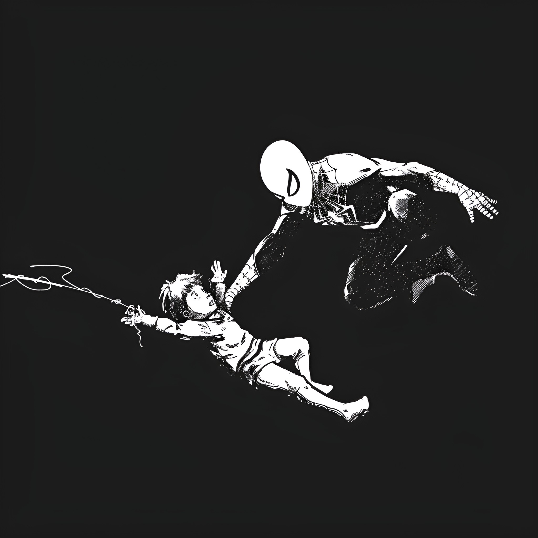 Spider-Man saving a child Drawing Idea (free black-and-white line drawing printable PDF for all, from beginners to advanced learners, including children, teens, adults, and seniors)