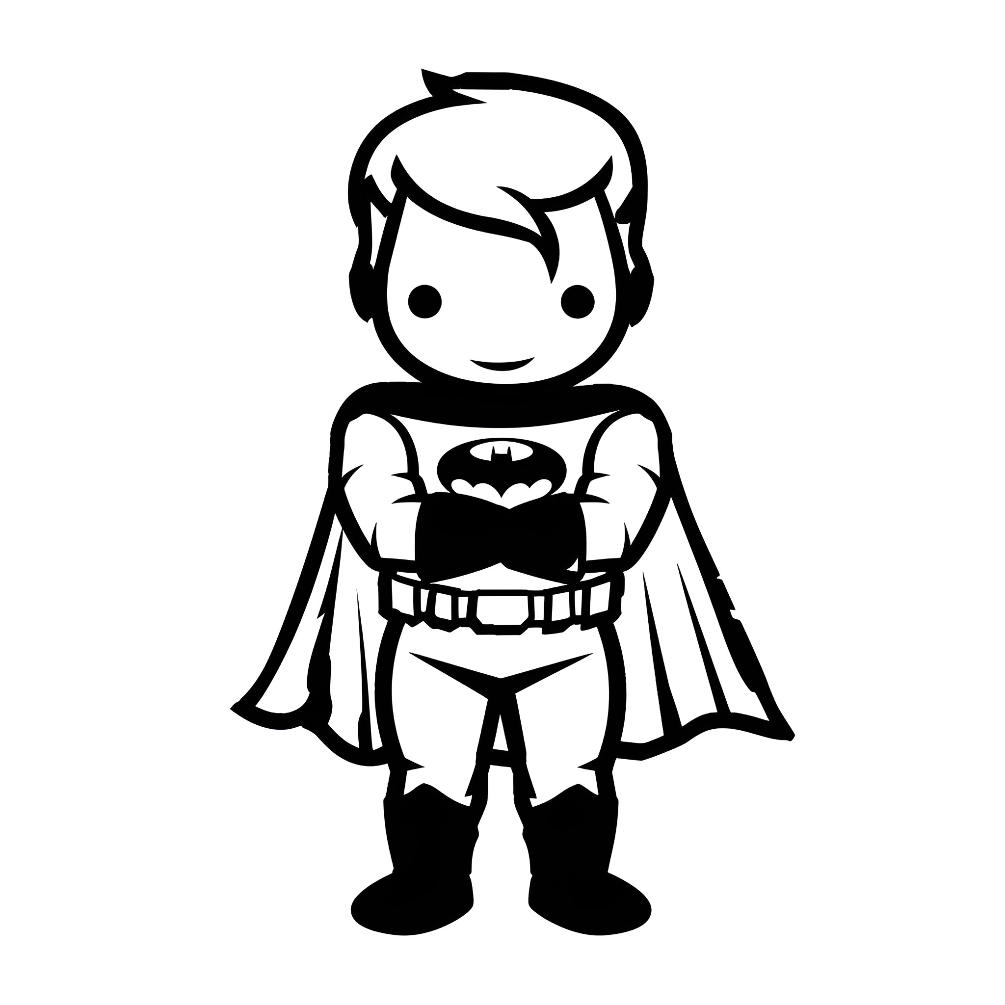 Superhero boy in costume with crossed arms Drawing Idea (free black-and-white line drawing printable PDF for all, from beginners to advanced learners, including children, teens, adults, and seniors)